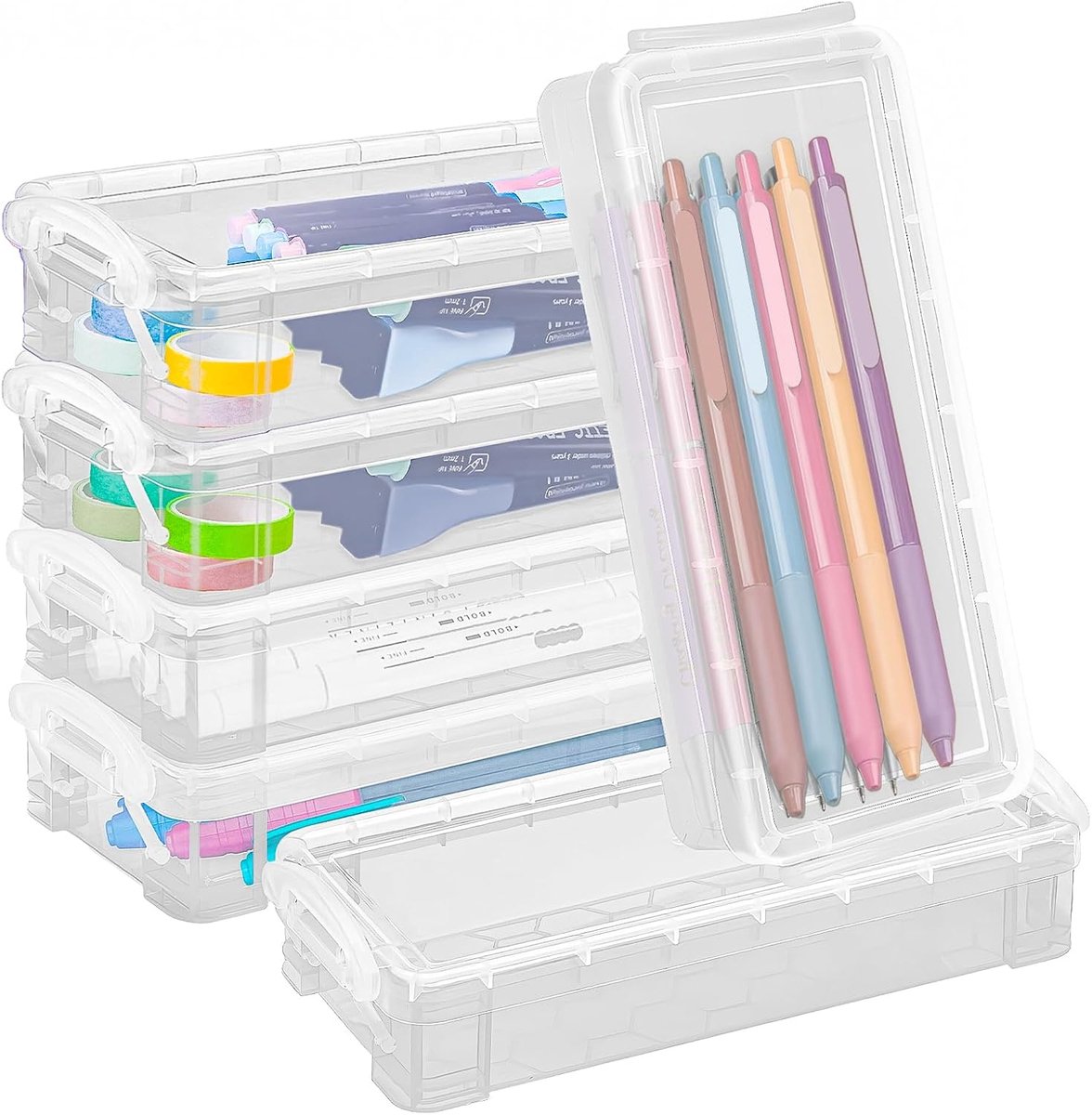 Thijox - 6 Stuks Pennenorganizers voor Bureau - Stapelbare Plastic Pennenhouders - Semi-transparant Wit - Perfect voor Kantoor en Thuis