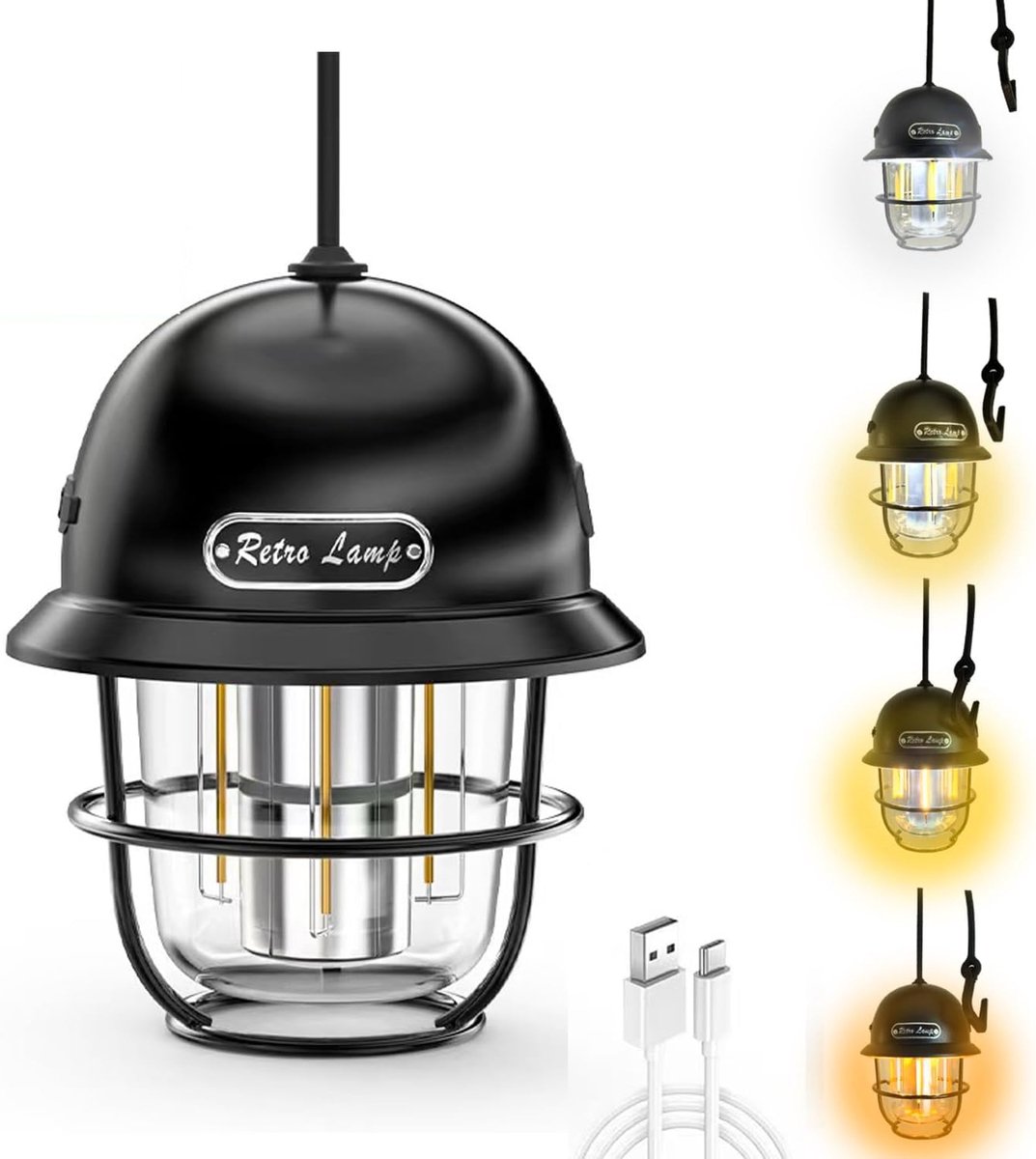 SnelShoppen - Oplaadbare Mini Campinglamp - LED Draagbare Multifunctionele Lichtbron - Vier Kleuren: Wit, Amber, Warm Geel en Warm Wit - Perfect voor