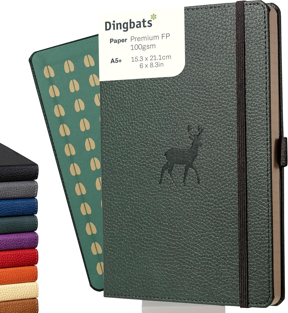 Thijox - Gelinieerd A5 Notitieboek Groen Hert - Hardcover PU Leer - 100gsm Inktbestendig Papier - Duurzaam en Veganistisch - Ideaal voor School, Werk