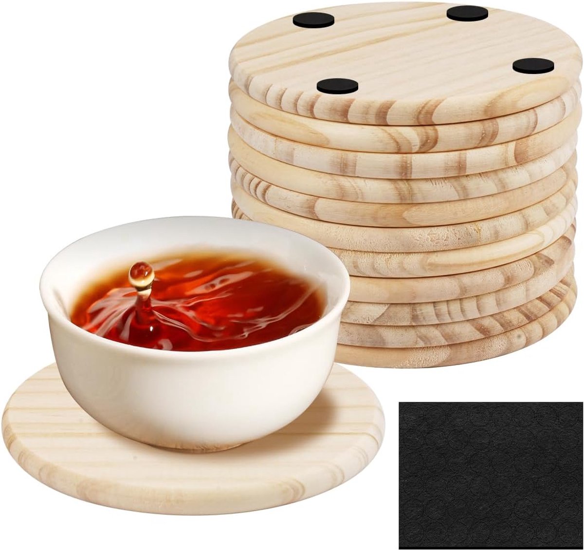 Dailygoods - 12 Stuks 10 cm Ronde Houten Onderzetters met Anti-Slip Pads Onbewerkt Onderzetters, Ronde Blanco Ambachtelijke Onderzetters, Natuurlijke Houten Drank Coaster voor Bloempotten, Bier, Glazen Kopjes