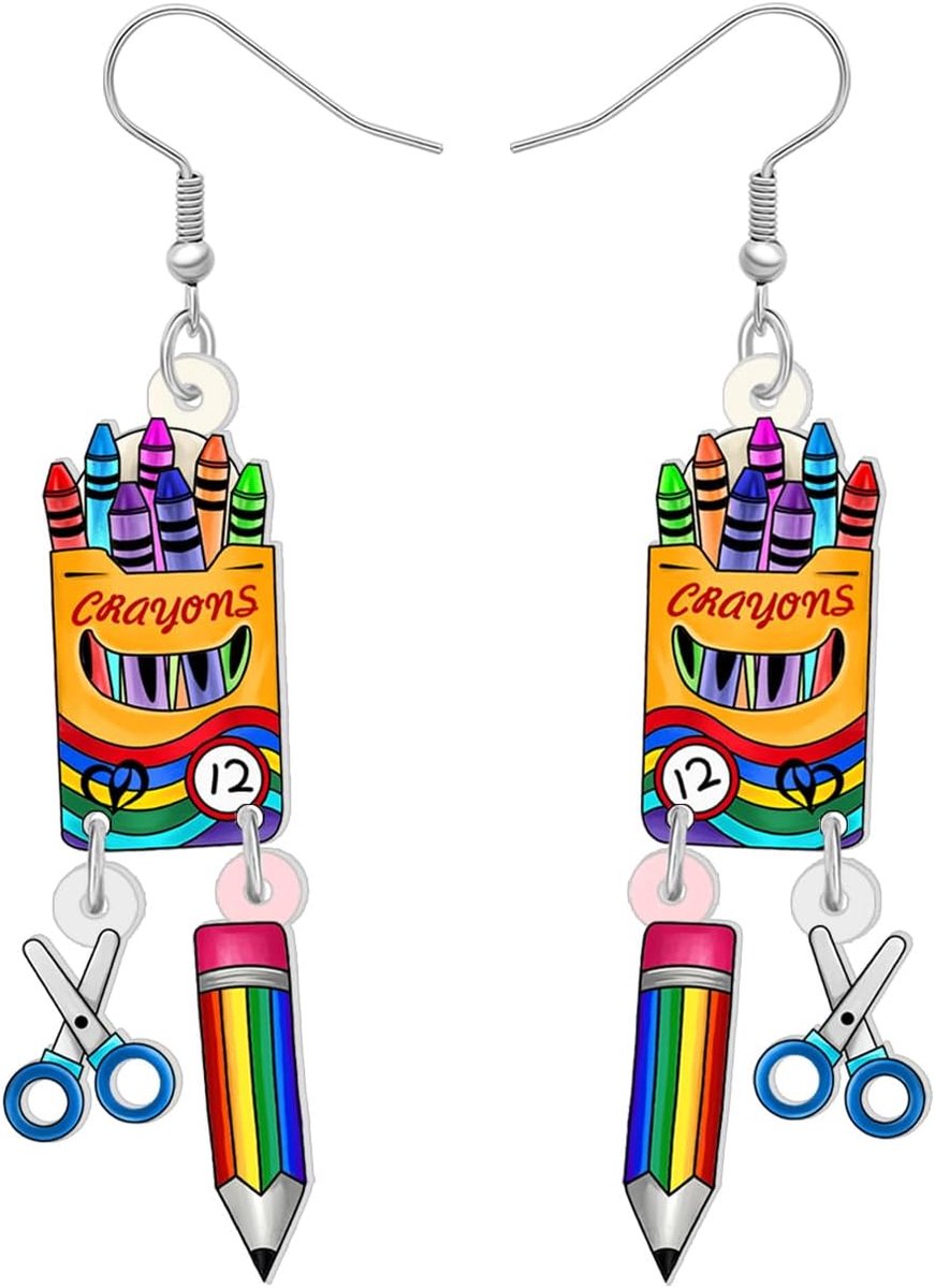 Thijox - Acryl Globe Potlood Oorbellen Dangle Sieraden voor Kinderen, Leraren en Vrouwen - Perfecte Terug naar School Geschenken, Kleurvol en Creatief