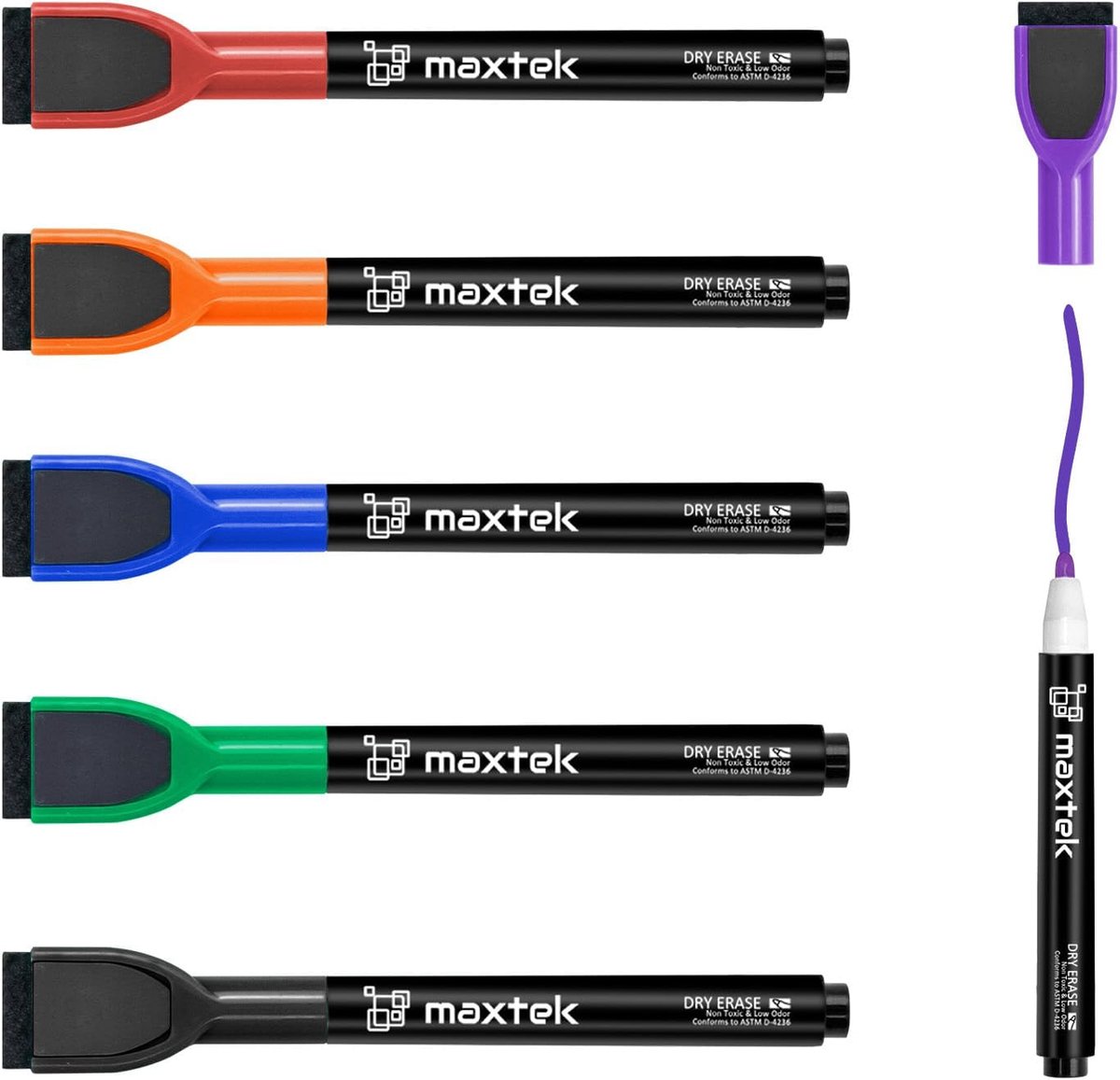 SnelShoppen - Magnetische Whiteboard Marker Set 6 Kleuren - Afwasbare Stiften met Gum - Fijne Punt 1-2 mm - Ideaal voor Thuis, School & Kantoor