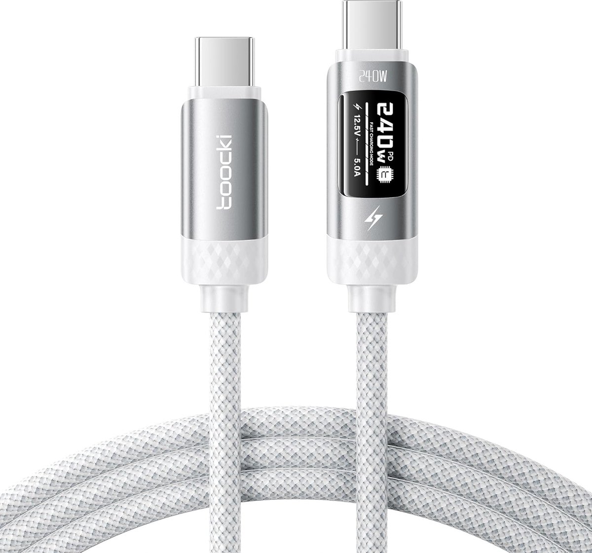 Thijox - 240W USB-C naar USB-C Kabel 2M, PD3.1 Snel Opladen Type C, Nylon Geweven met OLED-Scherm voor iPhone 17 Pro Max/16, Galaxy S24 S23 S22 S21, M
