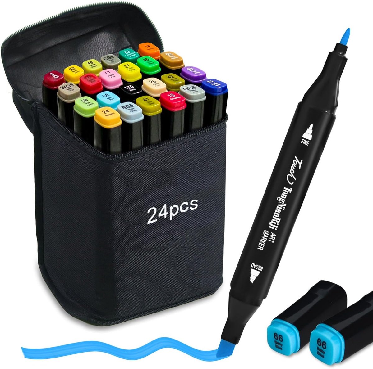 Thijox - Alcohol Markers Set 24 Kleuren Dual Tip Design - Permanente Art Markers voor Tekenen, Schetsen, Graffiti, Handlettering en Manga