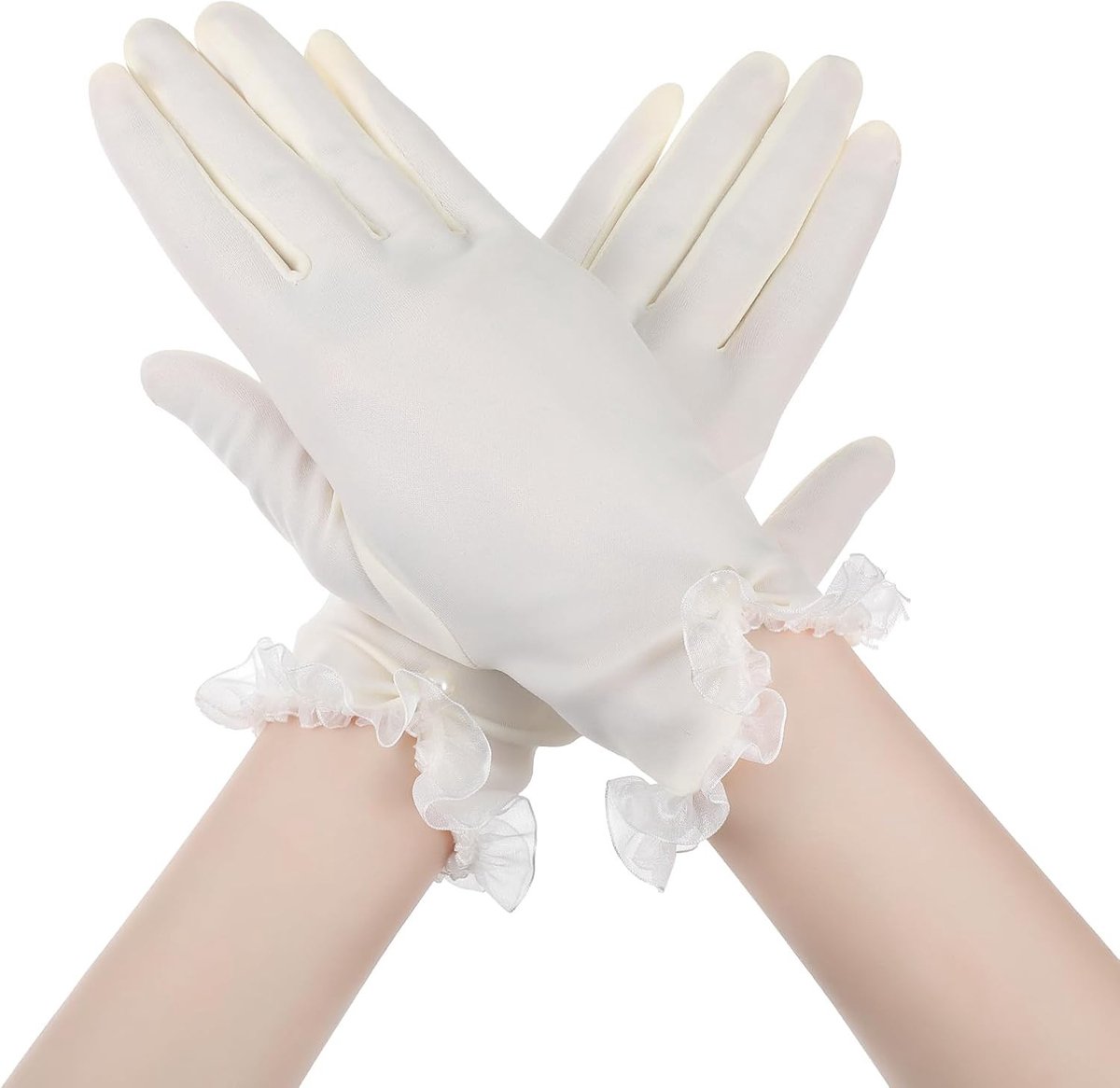 Korte Witte Satijnen Handschoenen voor Bruiloft, Elegante Formele Opera Handschoenen, Kostuumaccessoires voor Vrouwen, Bruid en Halloween