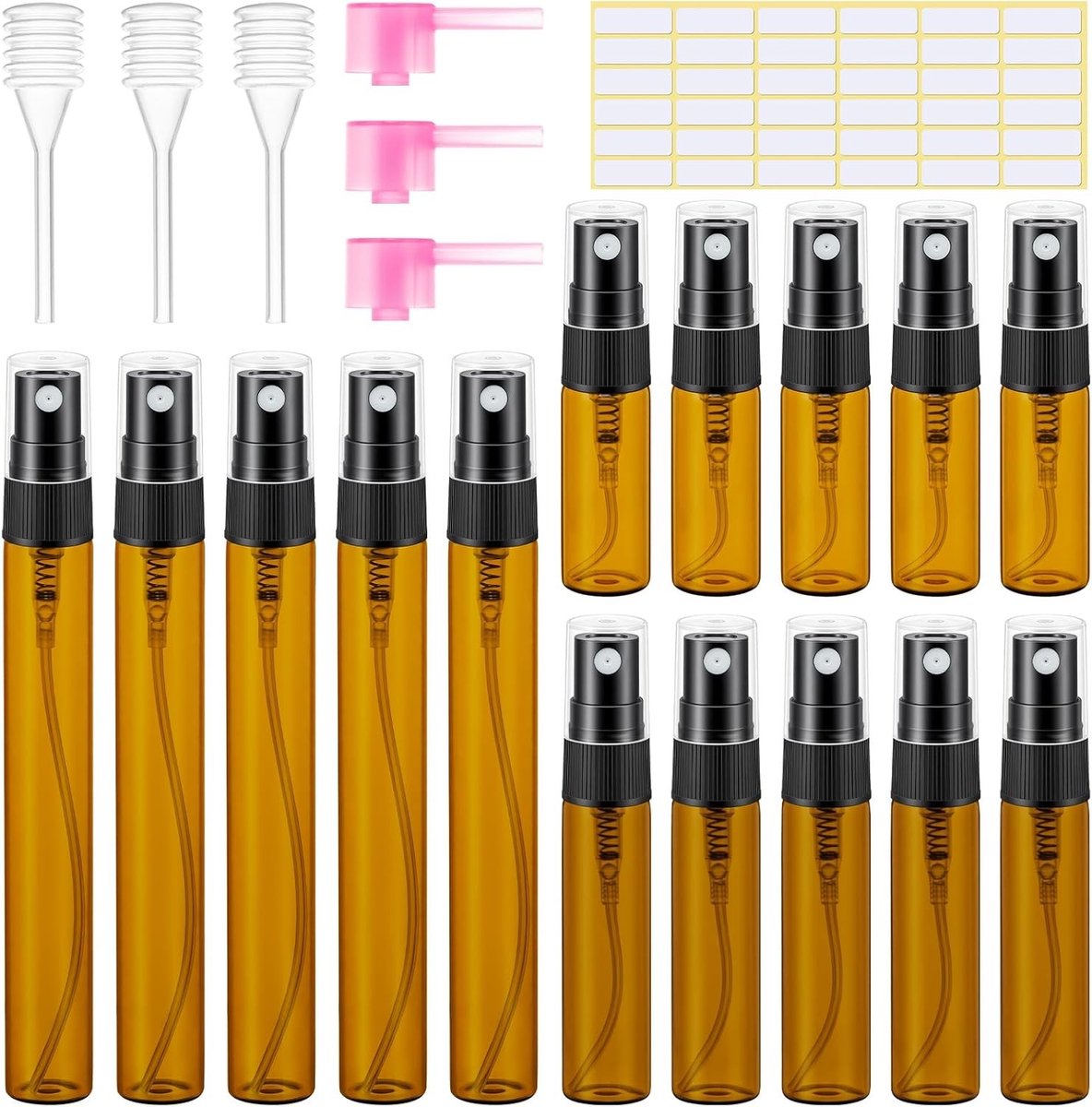 15 Stuks Lege Parfum Atomizers Oplaadbare Mini Flesjes voor Parfum Monsters en Cosmetische Spray (2ml, 5ml, 10ml)