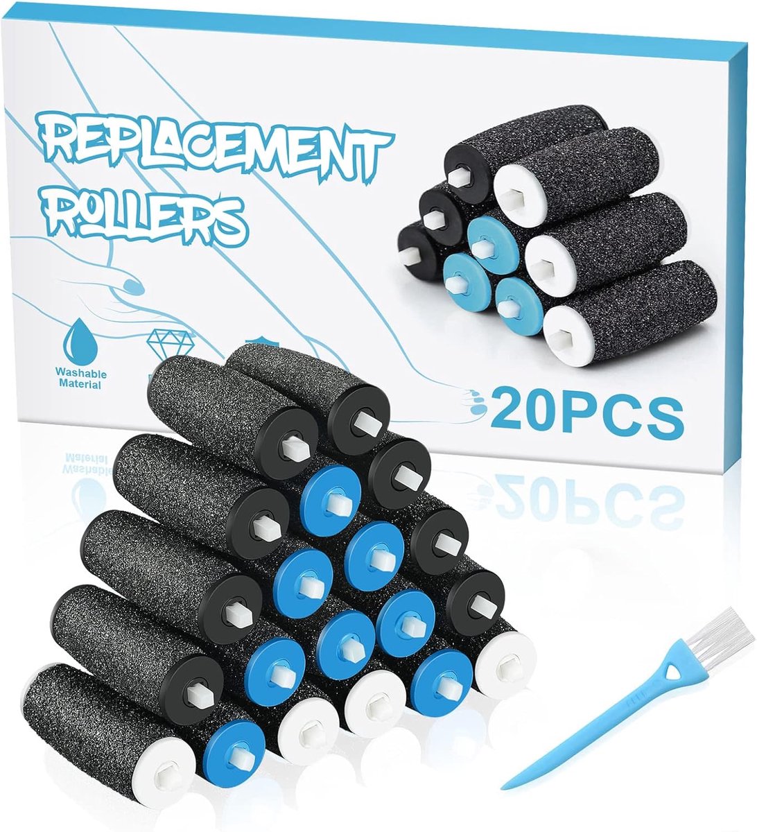 SnelShoppen - 20 Stuks Vervangrollen voor Elektrische Voetvijl, 3 Soorten Ruwheid, Pumice, Ideaal voor Pedicure, Zwart, Blauw, Wit