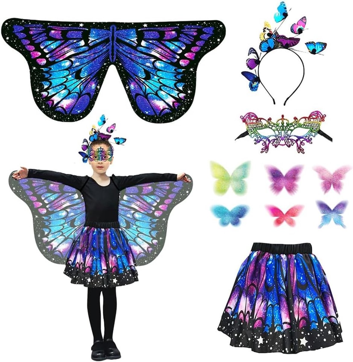 Vleermuisvleugels voor Kinderen, 117 x 48 cm, Kostuum voor Carnaval, Themafeest en Verkleedpartijen met Hoofdband en Masker