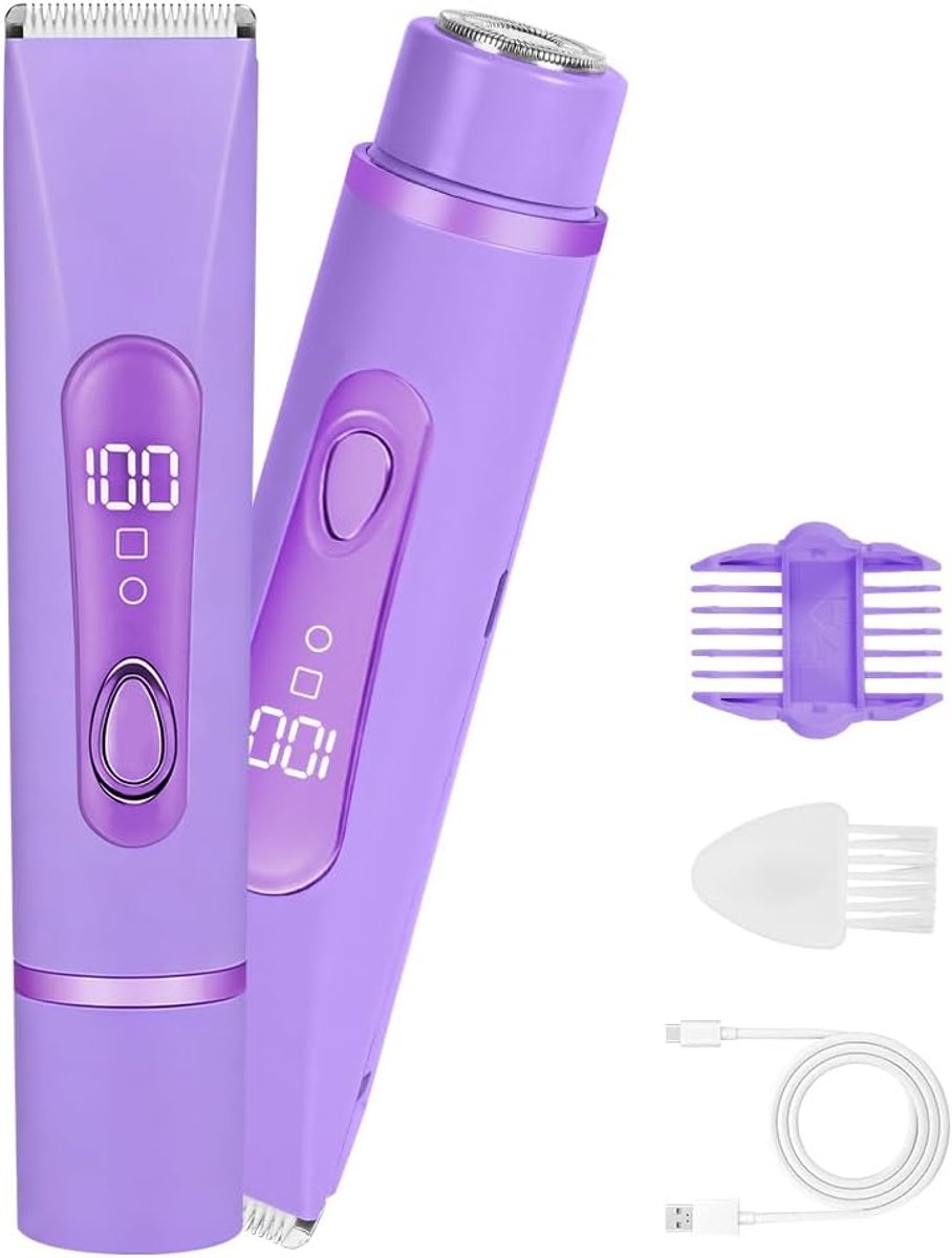 Thijox - Scheerapparaat voor Dames 2-in-1 Elektrisch Dual Head Shaver, IPX7 Waterdicht, USB-opladen, LCD-Display, Bikini-Trimmer, Epilator voor Gezich