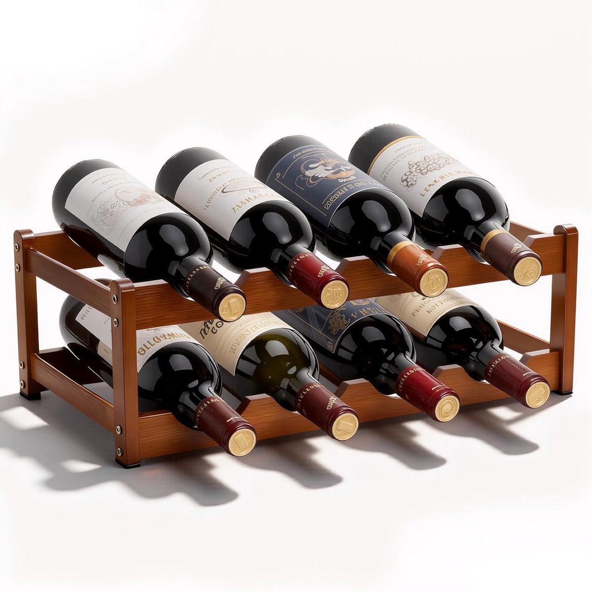 SnelShoppen - 2 Laags Fentar Wijnfles Houder - 8 Flessen Houten Wijnrek - Ruimtebesparend & Stijlvol Design voor Keuken, Bar, Kelder (43 x 23.5 x 15 c
