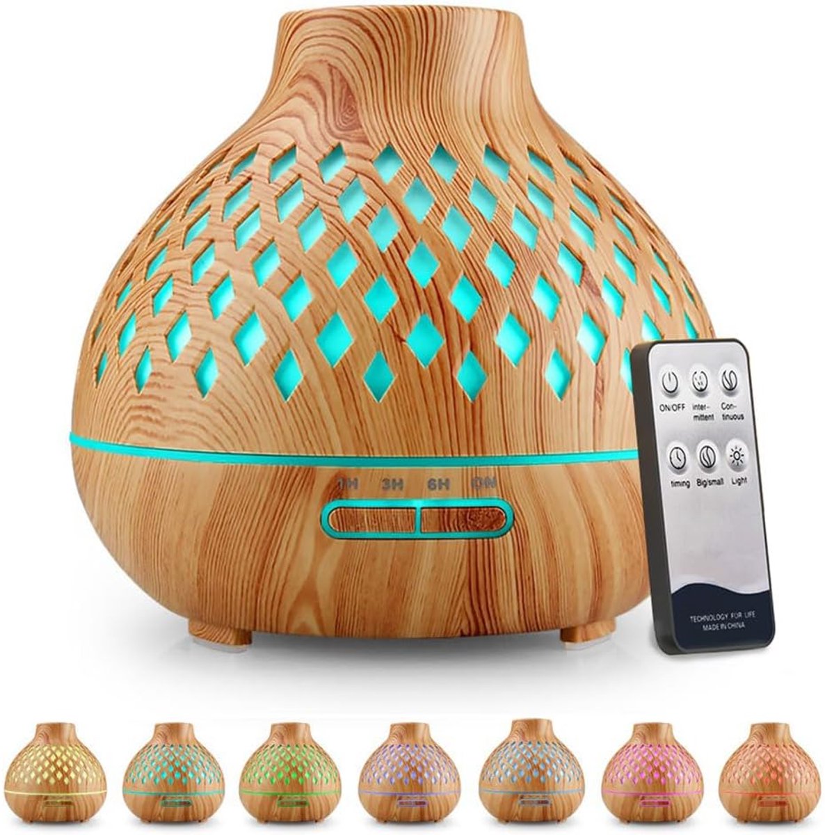 Thijox - Aromadiffuser 400 ml - Ultrasone Diffuser voor Etherische Oliën met Afstandsbediening, 7 Kleuren, 4 Timers, BPA-vrij, Luchtbevochtiger voor Y
