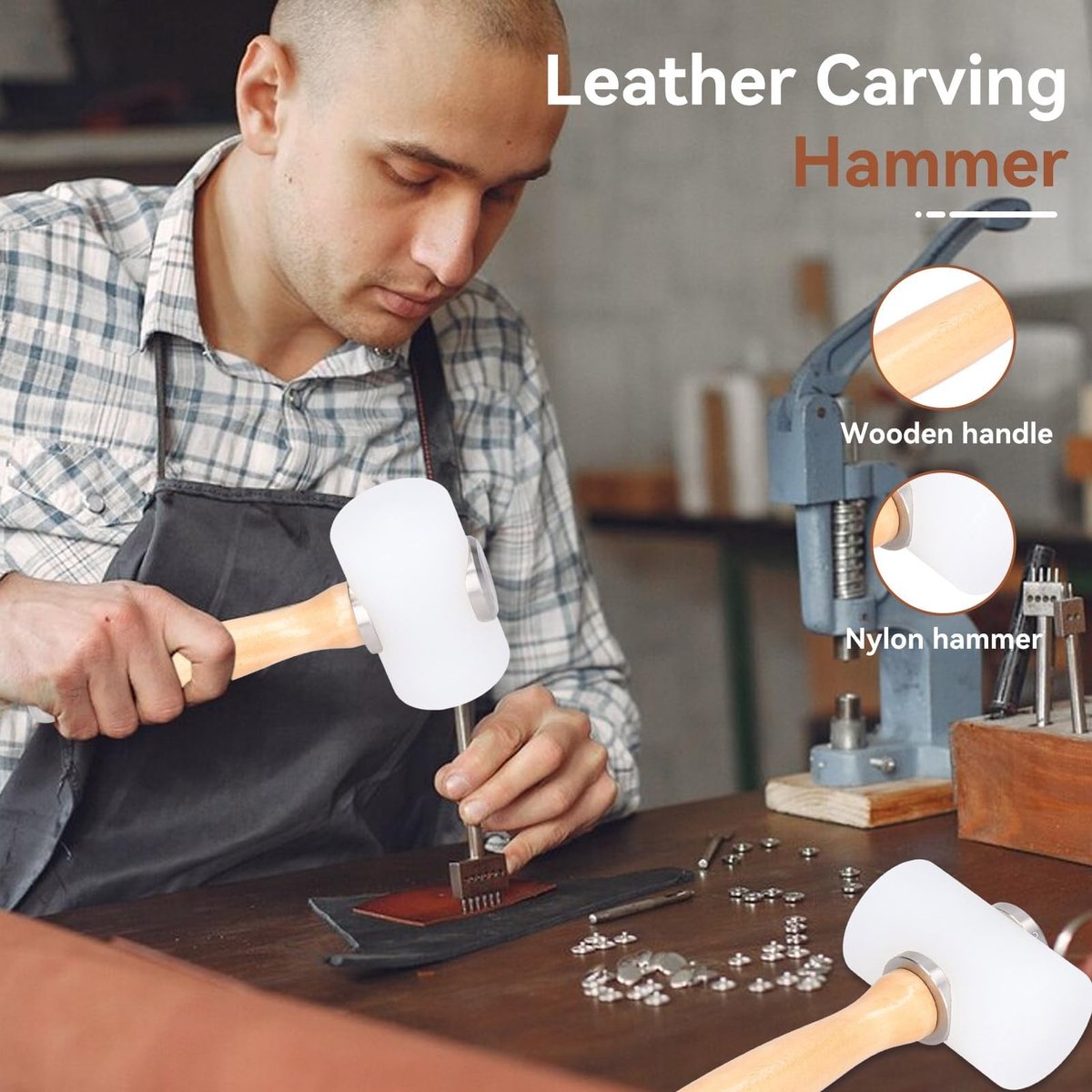Dailygoods- Lederen Hamer T-kop - Nylon Mallet - Houten Handvat - DIY Gereedschap - Leren Ambachten - Comfortabele Grip - Leerhamer