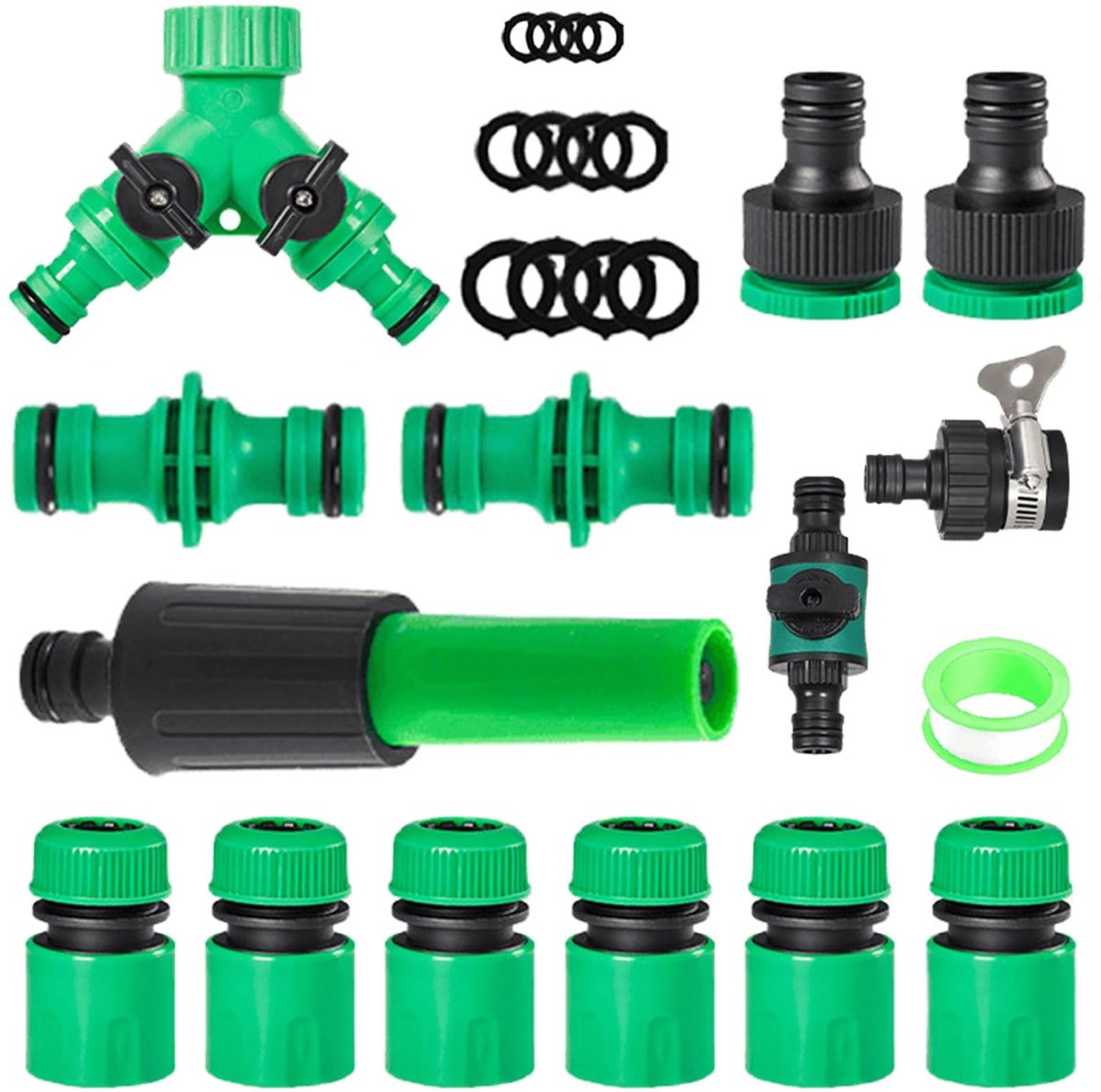 Dailygoods- Slangconnectorset 15 Stuks - 1/2 Inch Slangkoppeling - Plastic Snelaansluiting - Waterkraanadapter - Tuinslang Aansluiting - Robuust en Duurzaam