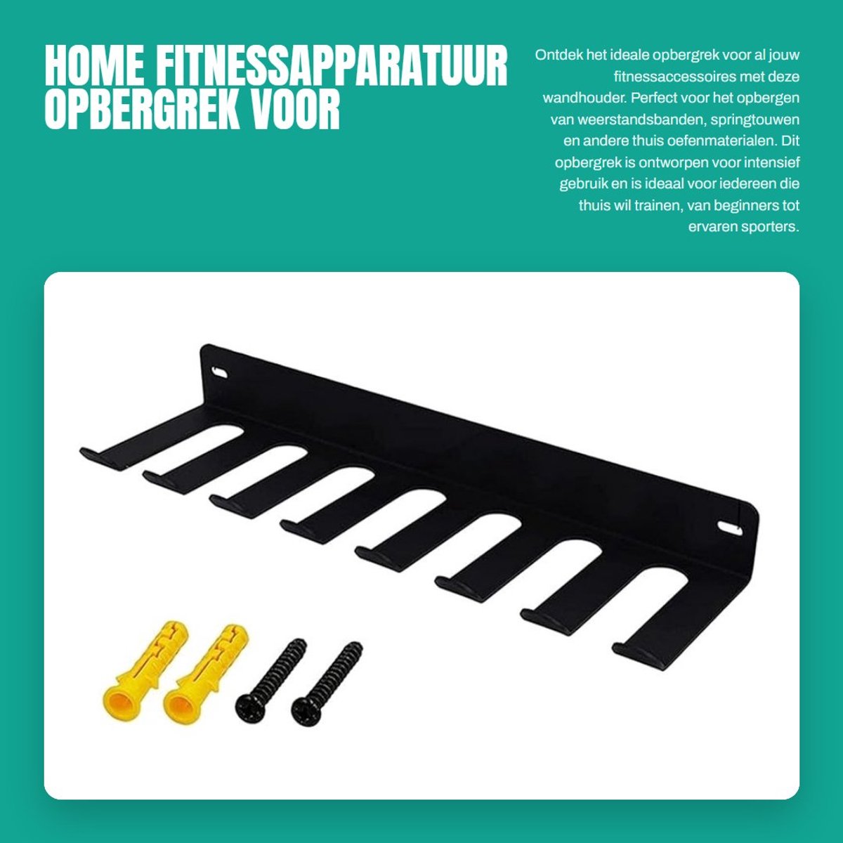 Dailygoods- Opbergrek Zwaargewicht - Opbergrek voor Fitnessaccessoires - Wandhouder - 6 Sleuven - 41cm x 11cm x 5cm - Metaal - Fitnessrek