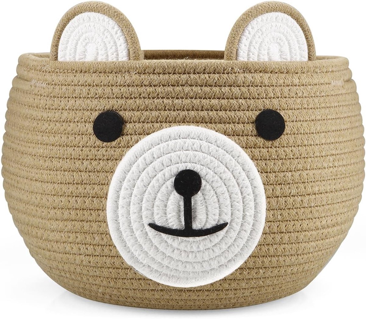 SnelShoppen - PandaEar Katoenen Touw Babymand met Beer Ontwerp - Draagbare Luier Caddy Organizer - Bruin - Perfect voor Baby Shower Geschenken en Pasg