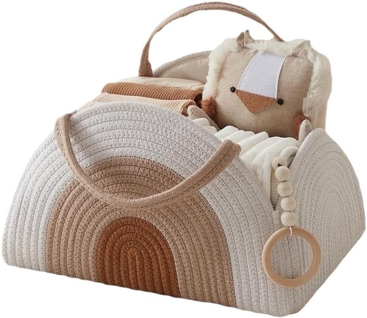SnelShoppen - Luiertas Organizer - Babyluier Caddy Mand - Draagbare Opbergmand voor Luiertafel - Wikkelmand met Vakken en Handgrepen - Katoenen Touwma