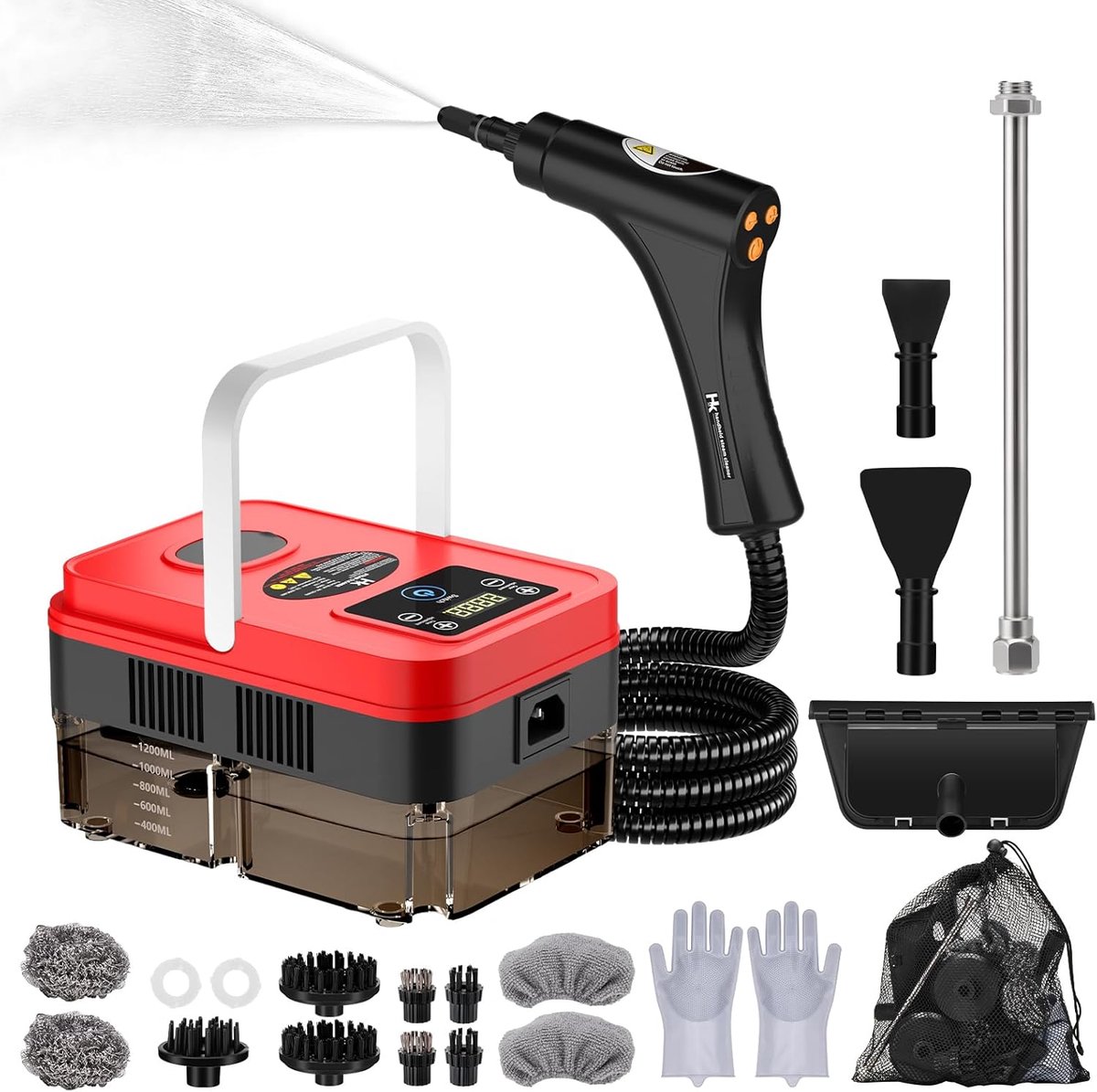 Thijox - Multifunctionele Stoomreiniger - 1200 ml Waterreservoir - LCD-Display - Verstelbare Handgreep - 20 Accessoires - 15 Seconden Opwarmtijd - Voo