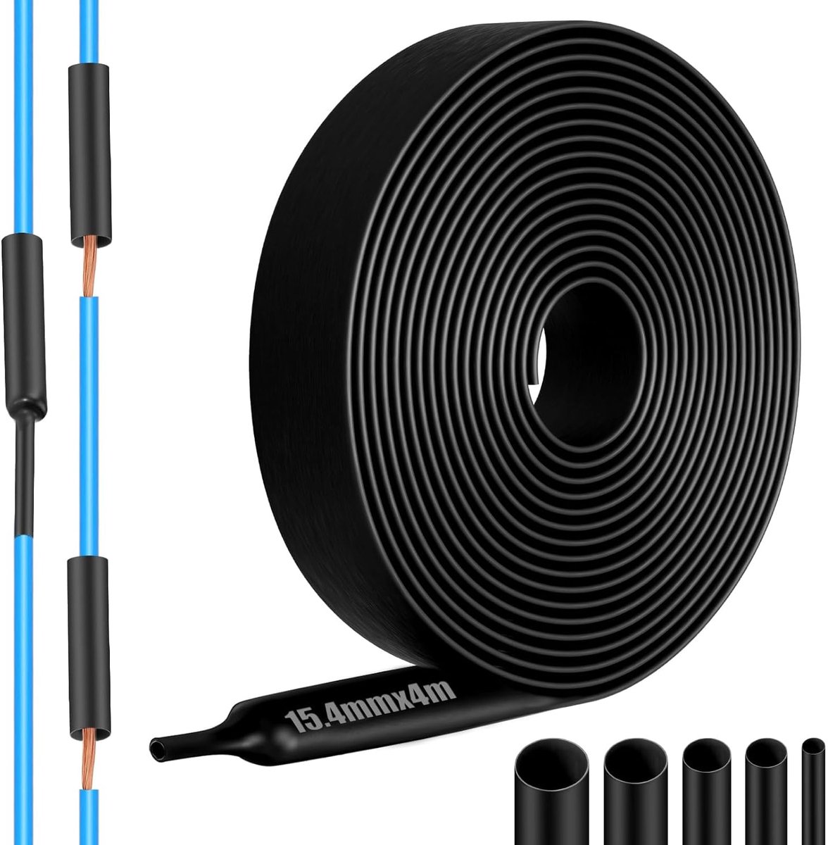 Thijox - Krimpkous 3:1 Waterdicht 15,4 mm 4 m Zwarte Krimpkous met Lijm voor Kabelisolatie, Reparaties en Kabelbundeling