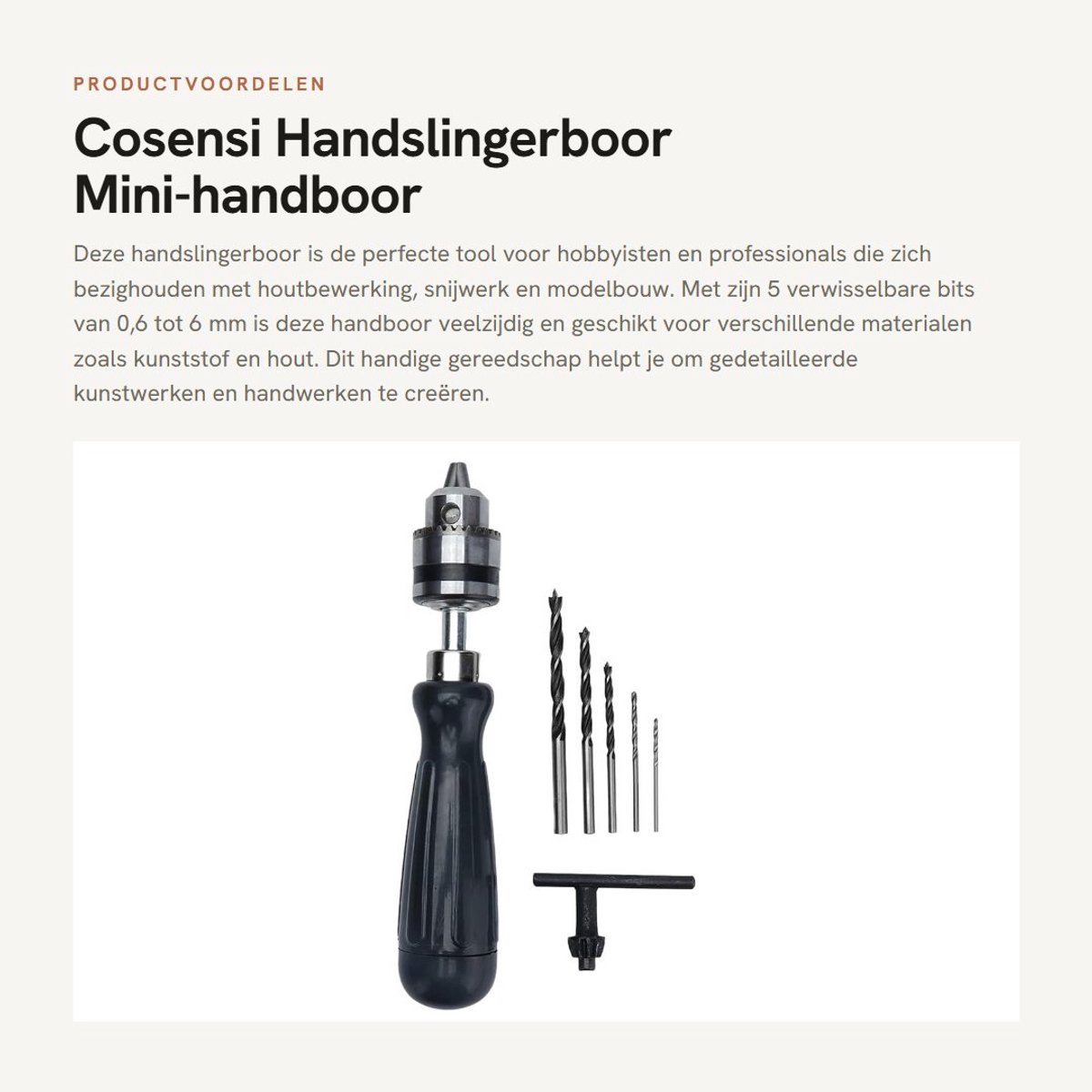Dailygoods- Handboor 0,6-6 mm Spanboor - 5 Bits - Koolstofstaal - Handgereedschap - Houtbewerking - Gehumaniseerd Handvat - Boormachine