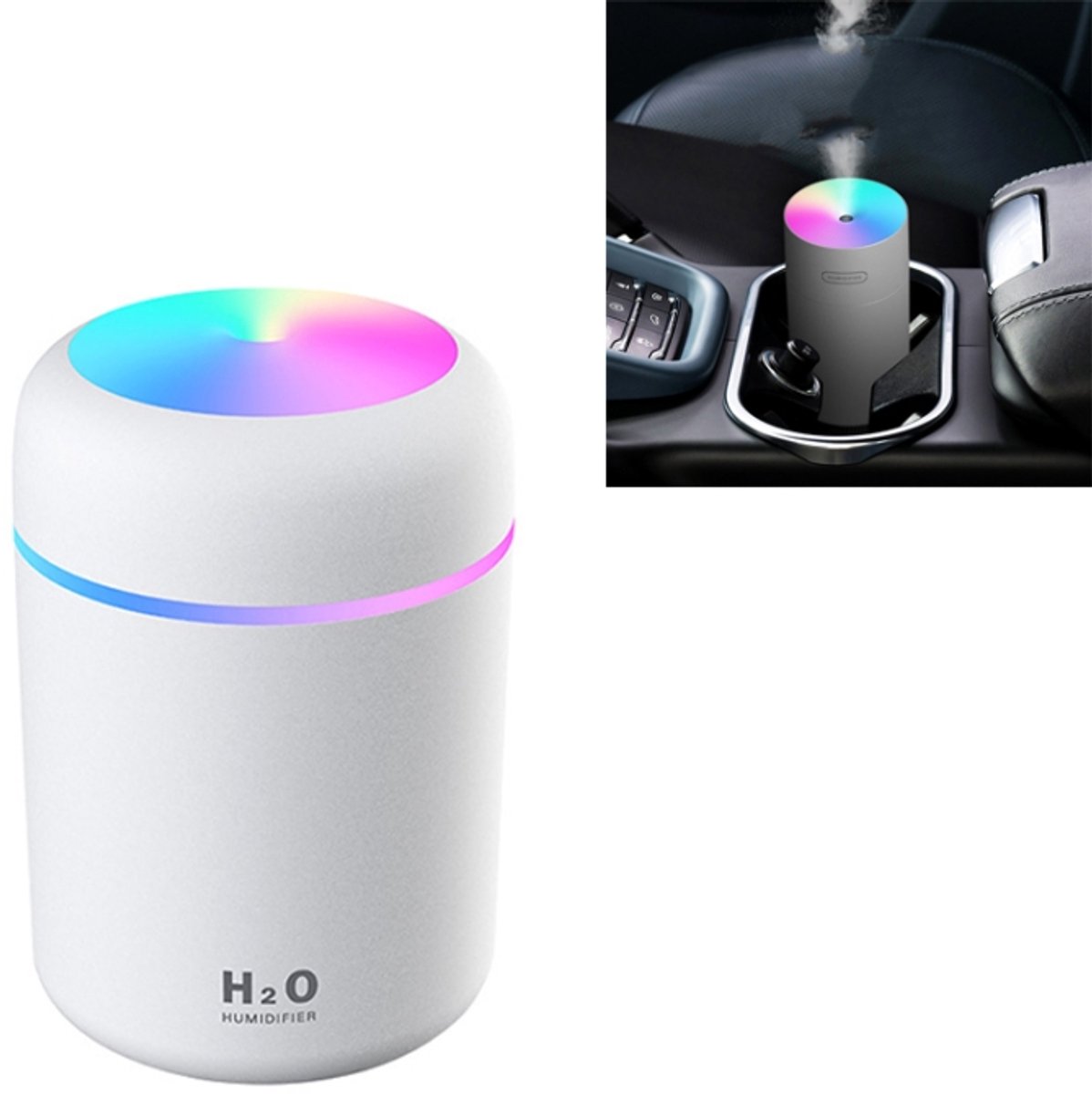 Kleurrijke bekerbevochtiger USB auto-luchtreiniger (wit)