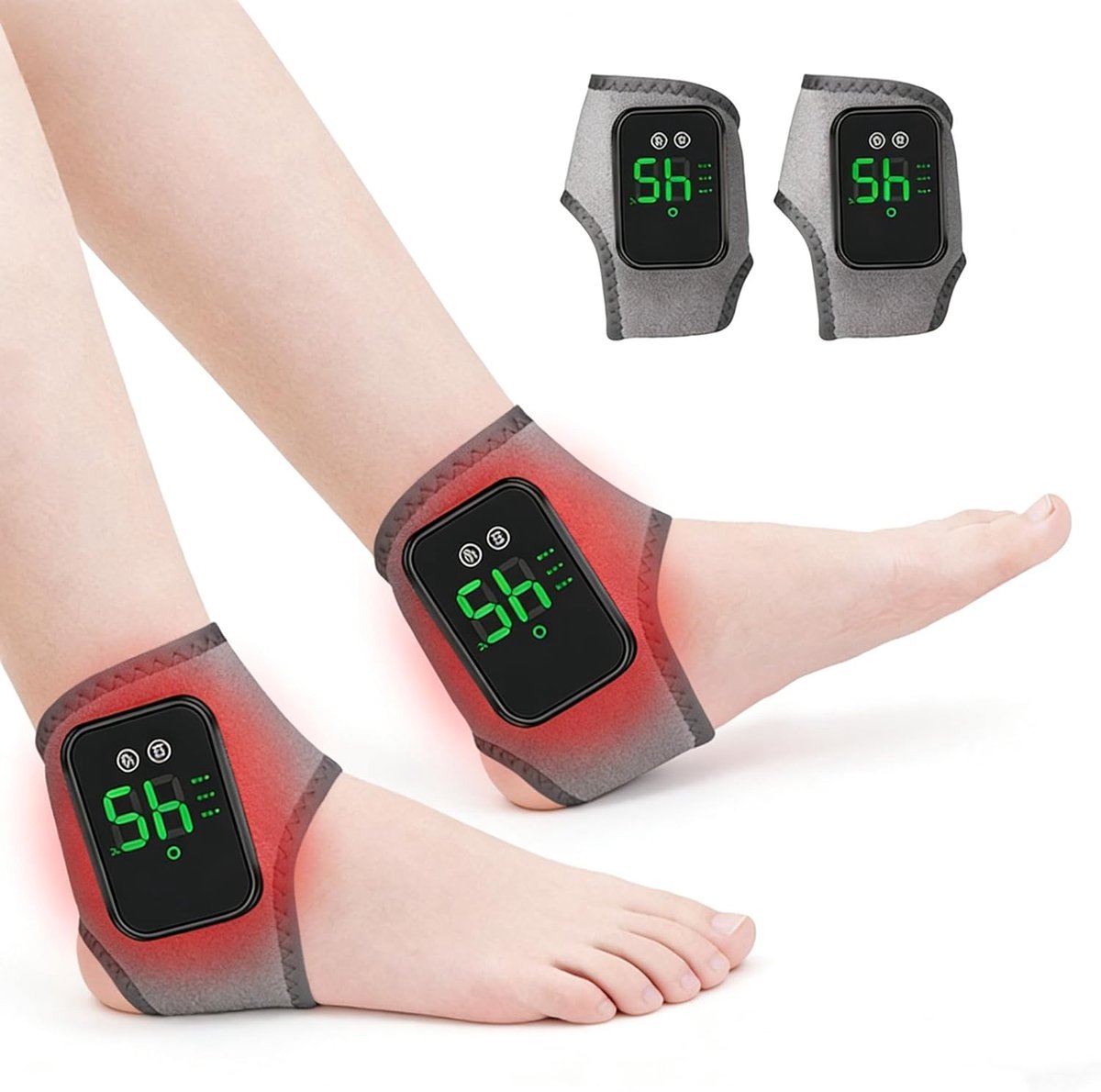 Thijox - 2 Stuks 5-in-3 Draadloos Voet- en Enkelverwarmingsmassageapparaat met 2000-mAh Accu, Draagbaar Elektrisch Kussen voor Ontspanning en Comfort,
