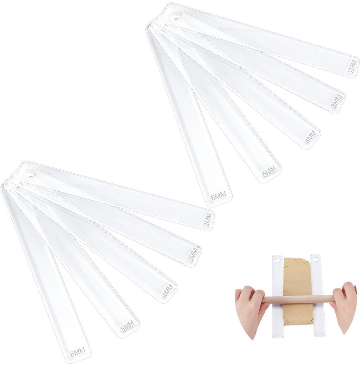 Dailygoods- Dieptegids Set 10 Stuks - Acryl Klei Gidsen - Deegroller Gids - Dikte 2/3/4/5/6 mm - Duurzaam Materiaal - Voor Aardewerk Ambachten
