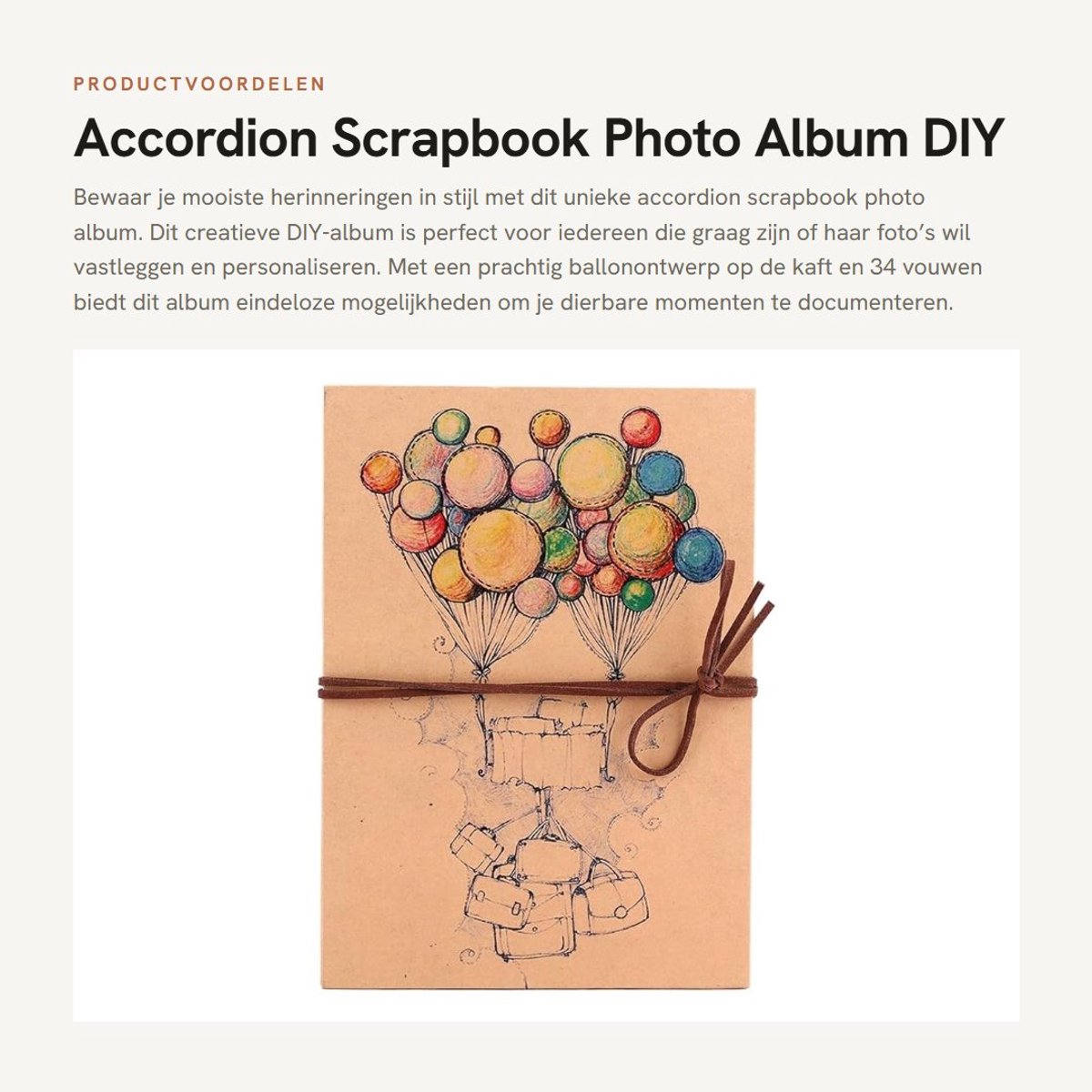 Dailygoods- Scrapbook - DIY Album - Vintage Stijl - 34 Papierzijden - Opvouwbaar - Kraft Papier - Afmetingen 21x15x1cm - Fotoalbum