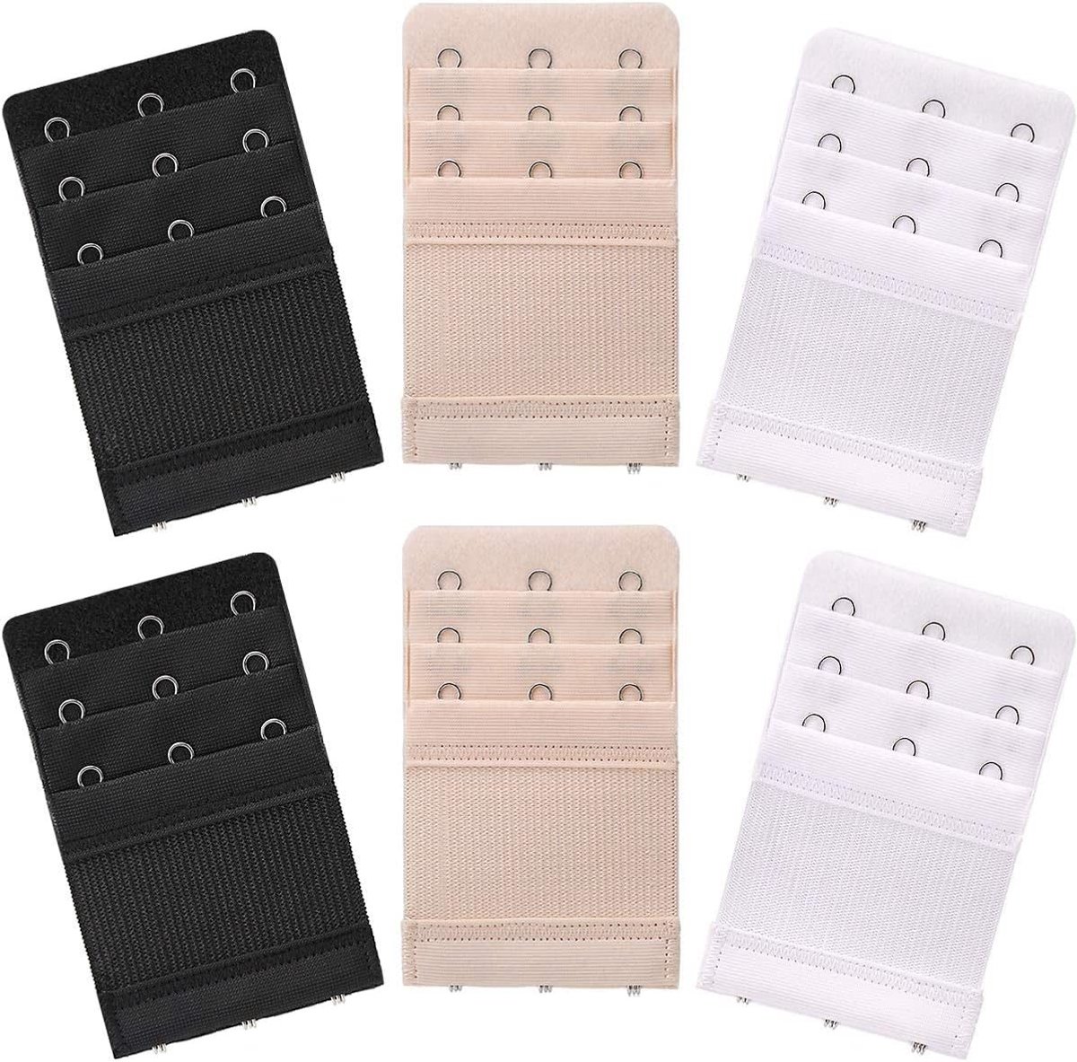 Dailygoods- Bh-verlenging 6 stuks - Bh-uitbreiding 3 haken - Bh-verlengstuk - Zachte elastiek - Comfortabele sluiting - Professionele kwaliteit - Beha