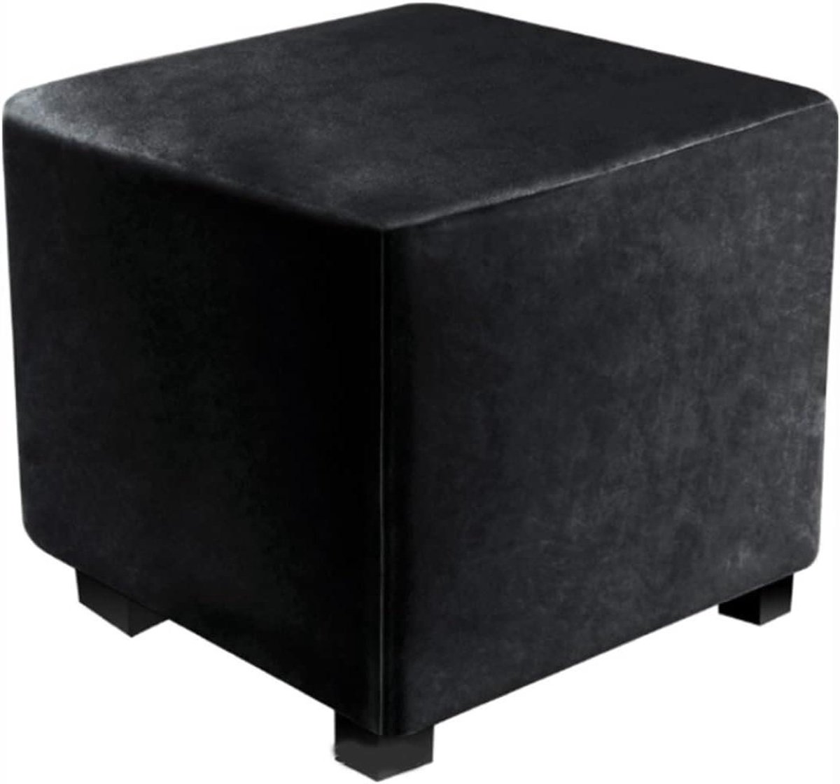 Voetenbank Hoes - Poef Overtrek - Meubels Beschermen - Luxe Stretch Stof - 60x60cm - Zwart