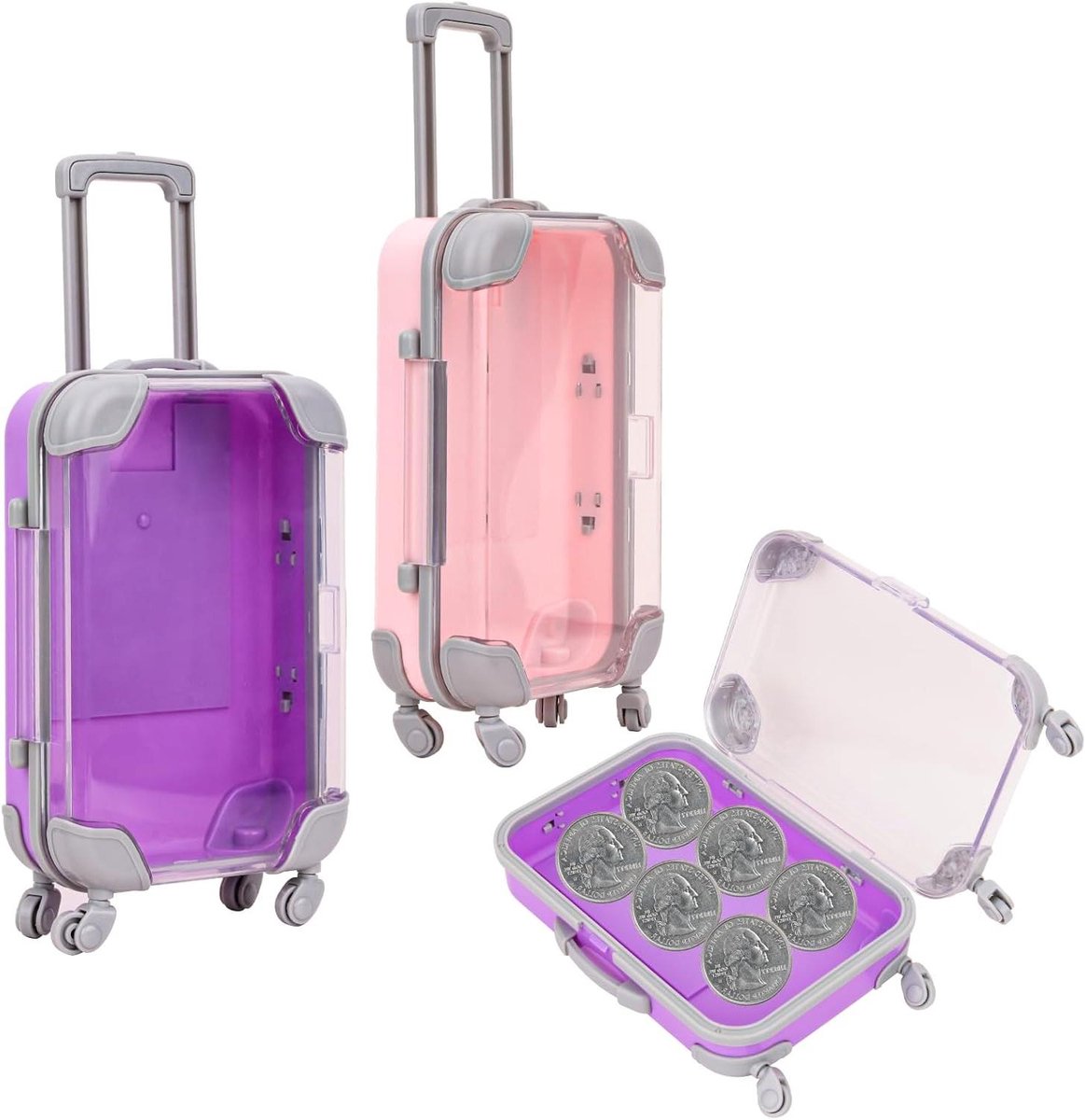 Mini Koffer Spaarpot - Geldkistje Cadeau - Vakantie Geld Sparen - Realistisch Ontwerp - 10 gram - Roze Paars