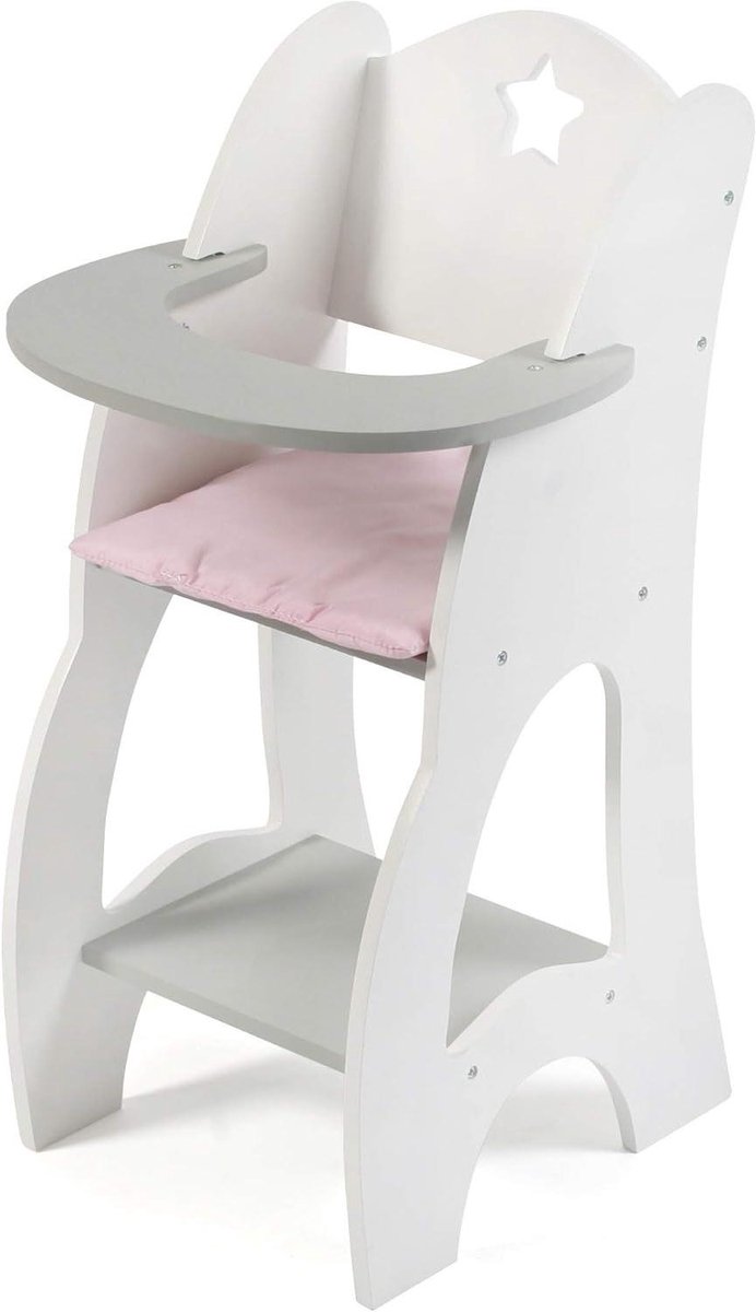 Poppenstoel - Poppenmeubel - Poppen verzorgen - Met zacht kussen - 52 cm hoog - Sterren Grijs