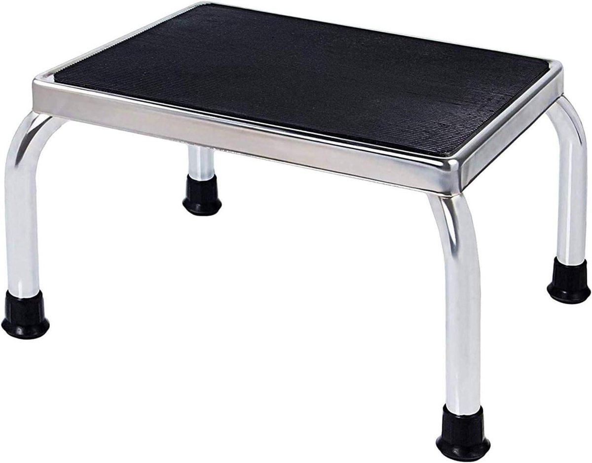 Voetenkrukje - Opstapje - Veilig opstaan - Antislip platform - 35 cm breed - Chroom