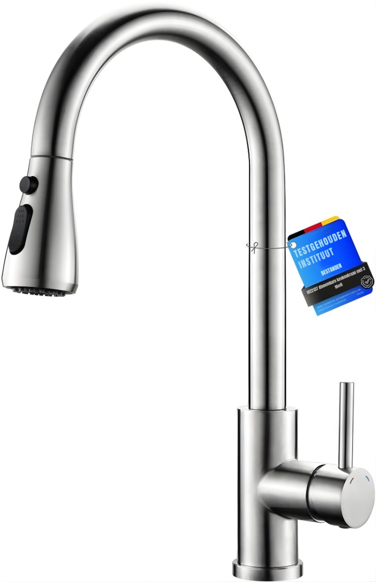 Ploutos® Keukenkraan - Keukenkraan Met Uittrekbare Sproeier – 360° Draaibaar - Zilver - ‎50cm x 25cm x 10cm