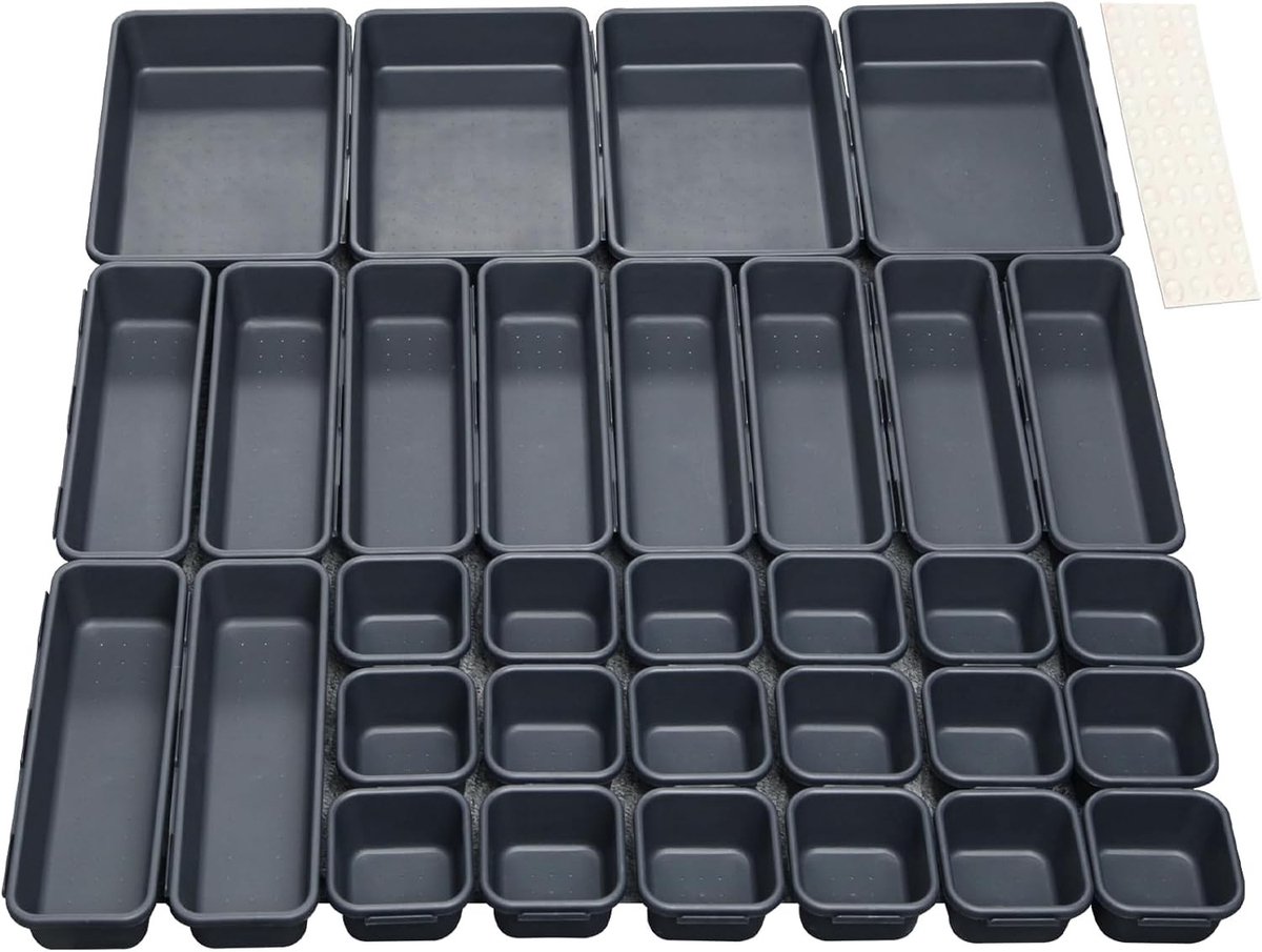 Sliding Drawers 32-delig Scheidingssysteem voor Specerijen - Organiseer je Keuken met 40 Antislip Siliconen Ballen en Multifunctionele Lades voor Badkamer en Keuken