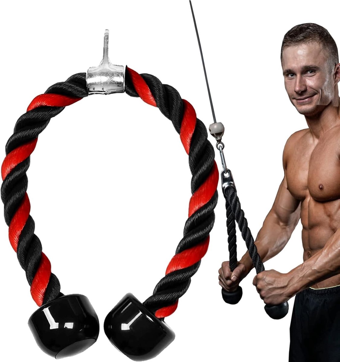 Triceps Touw voor Thuisgym - Nylon Kabel Accessoire met Lange Handgreep voor Triceps Pushdown en Krachttraining