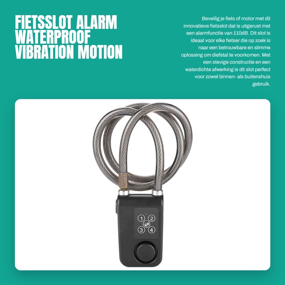 Dailygoods- Fietsslot met Alarm 110dB - Vouwslot - Cijferslot - Waterdicht - Antidiefstal - Duurzaam Materiaal - Fietsalarm