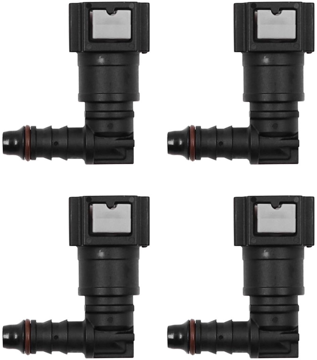 Dailygoods- Brandstofleiding Connectors 90 Graden Hoek - 4 Stuks - Binnendiameter 7,89 mm - Slangdikte 6 mm - Kunststof - Zwart - Snelkoppeling