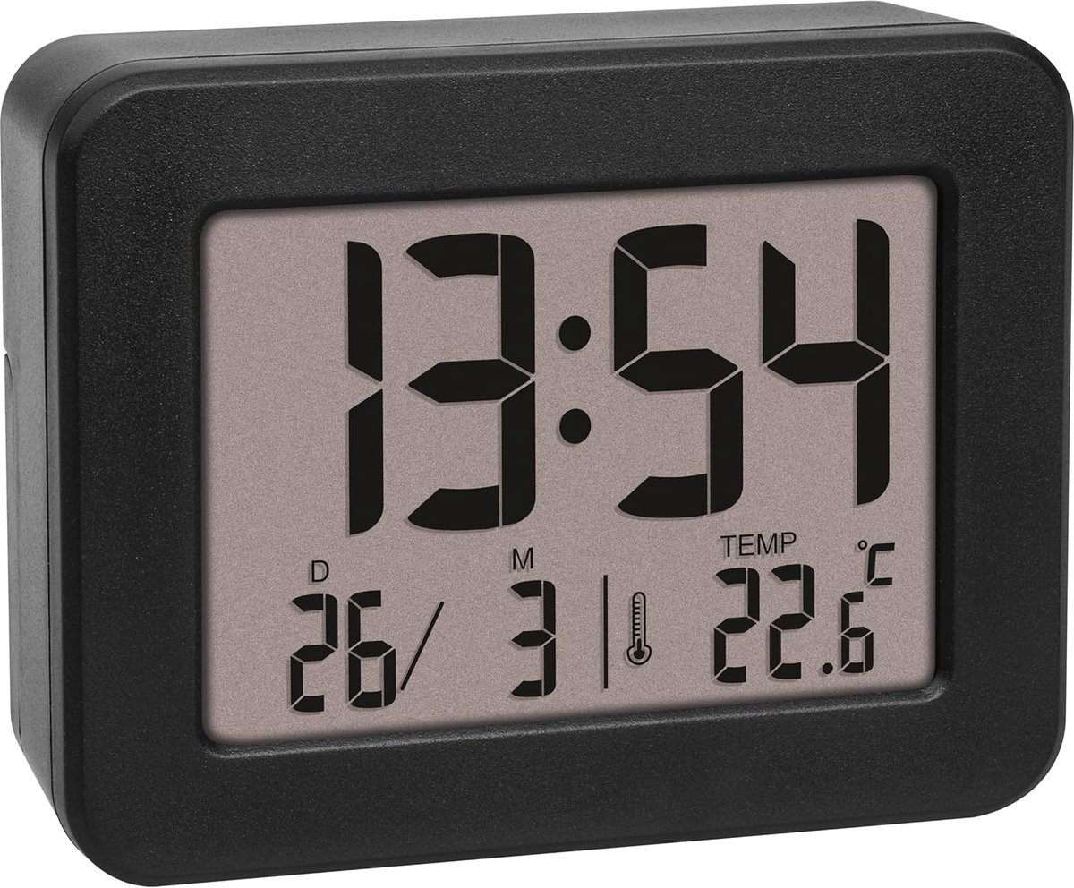SnelShoppen - Digitale Mini Wekker, Reiswekker op Batterijen, Luid Alarm, Interne Temperatuur, Datum, Kwartsuurwerk, Compact Zwart voor Thuis en Onder
