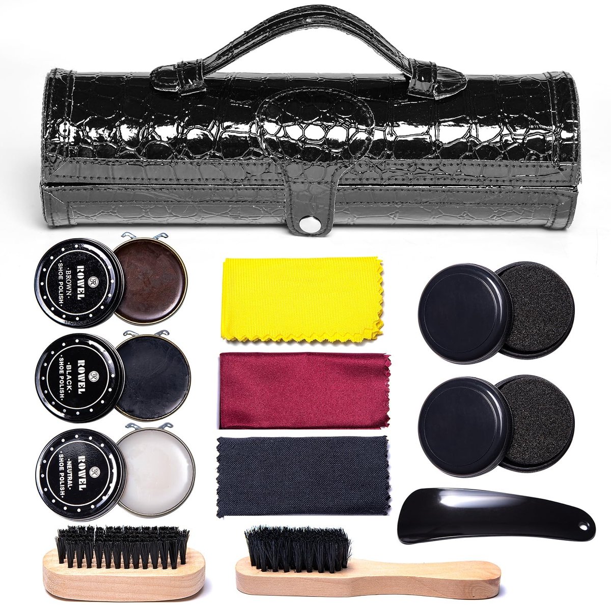 Dailygoods- Schoenpoetsset 12-in-1 - Reinigingsset - Reinigingsborstel - Reisdoos - Leer - Onderhoudsset - Schoenverzorgingsset