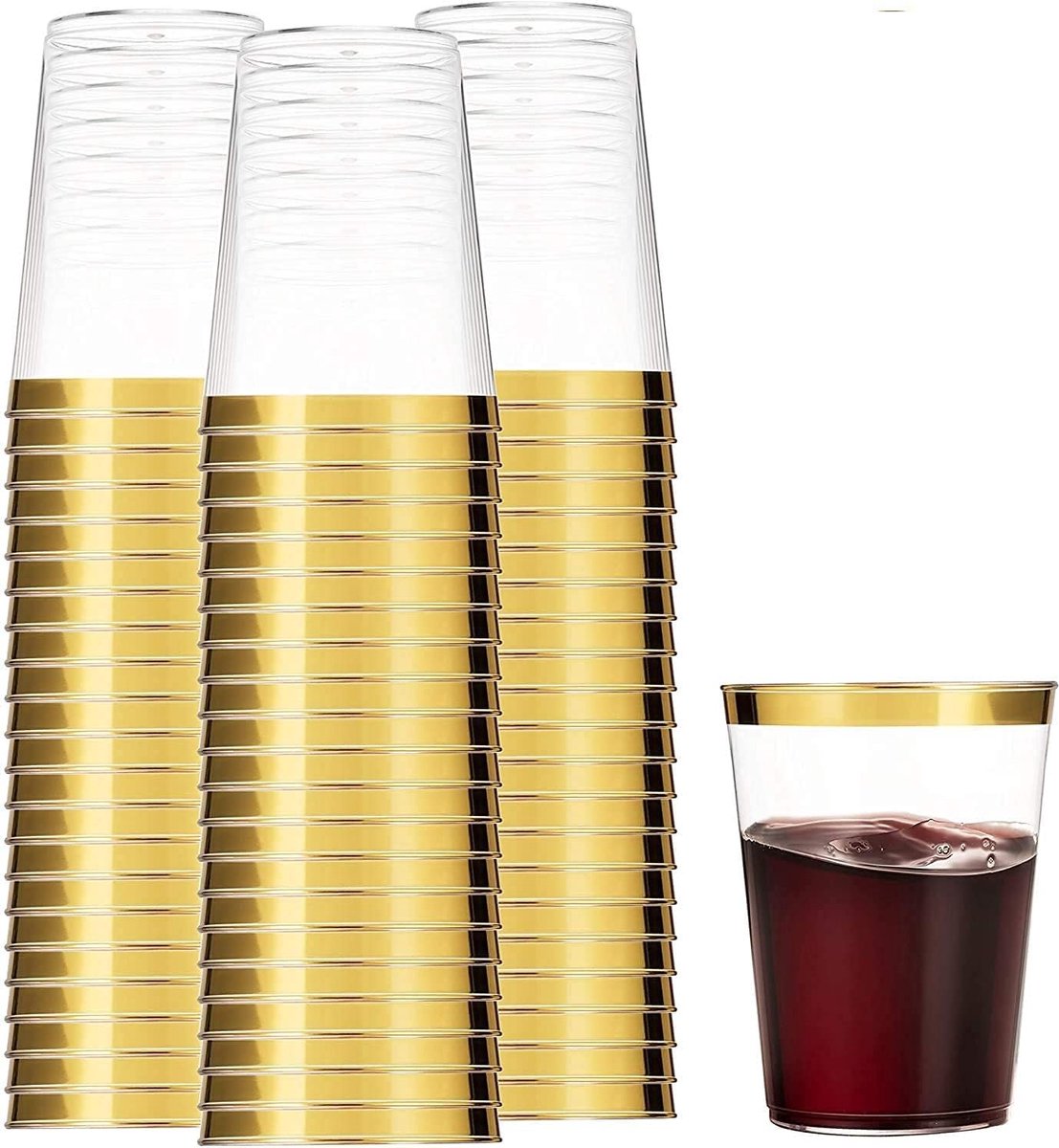 Thijox - 50 Stuks Elegante Plastic Bekers met Gouden Rand - 360 ml Herbruikbare Drinkbekers voor Feesten, Bruiloften, Verjaardagen, en Cateringeveneme
