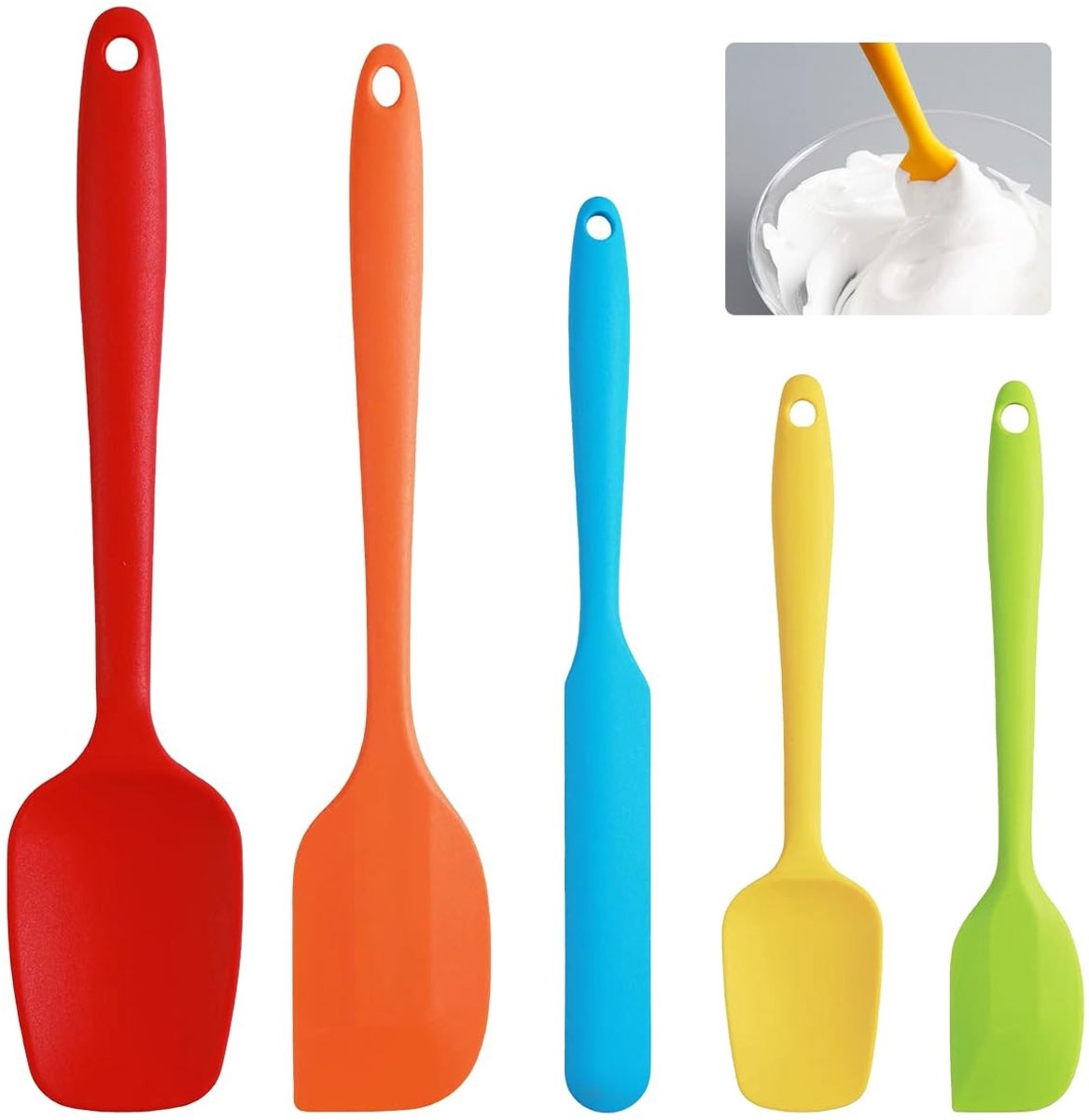 Dailygoods- Deegschraper Siliconen Set - 5 Delen - Hittebestendig - Keukengerei - Voedselveilig - Diverse Maten - Geluidsloos Gebruik - Spatelset