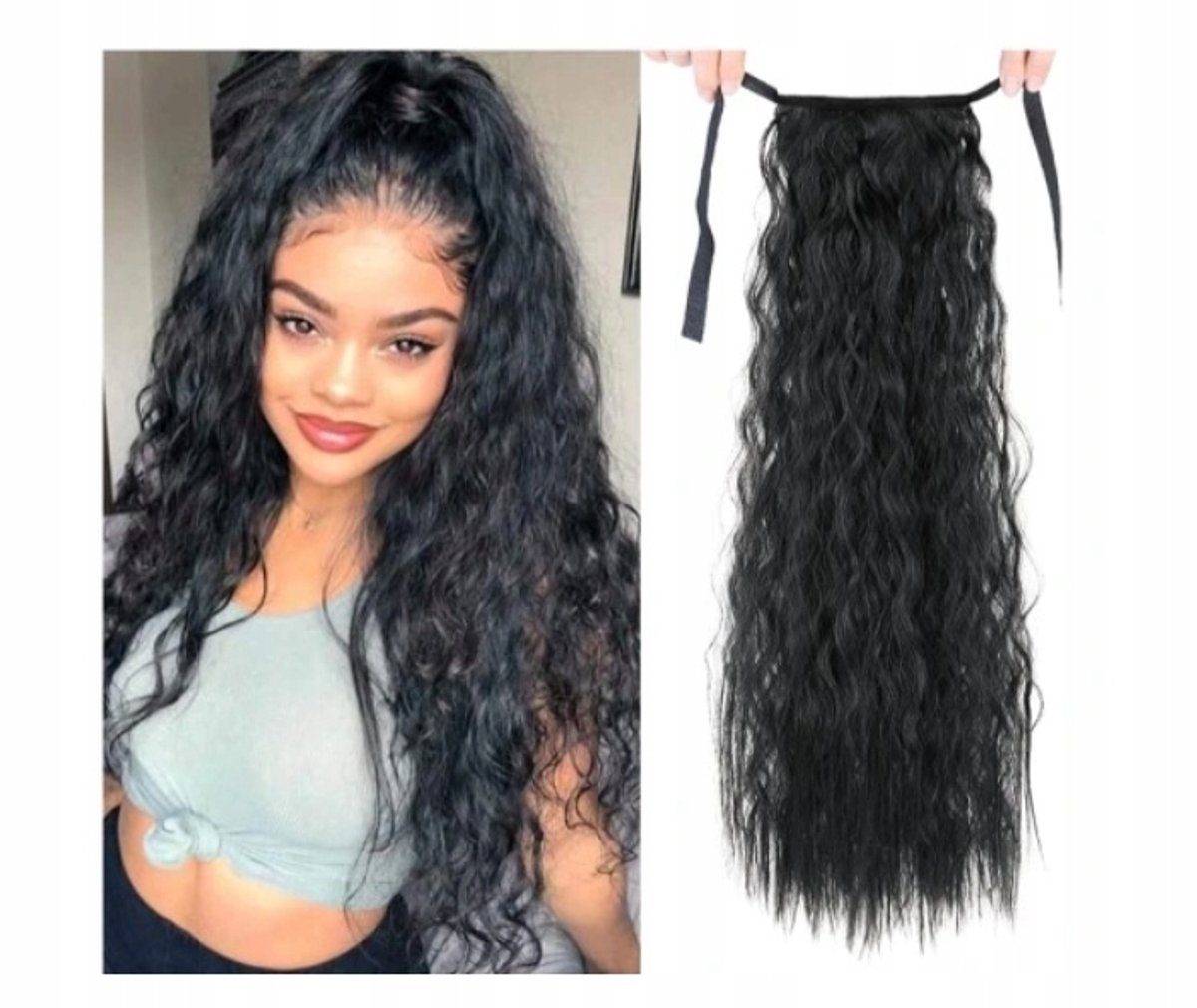 Droomkapsel: 50cm Krullende Paardenstaart - Natuurlijke Look
