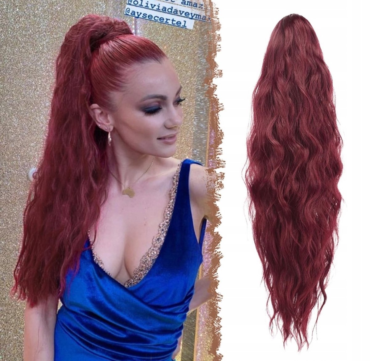 FESHFEN Paardenstaart Haarverlenging 65cm Golvend Synthetisch Haar - Bruin Rood