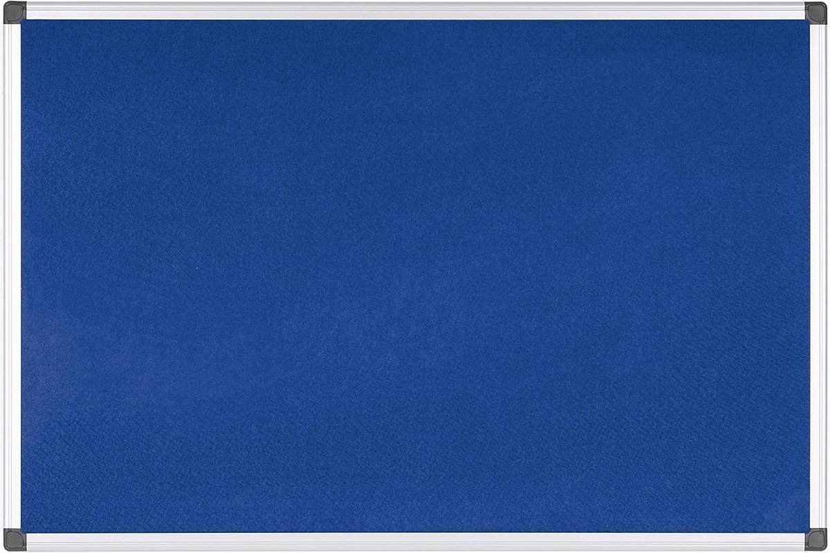 Maya Prikbord, Vilten Memobord Blauw, Geanodiseerd Aluminium Omlijsting, 90x60 cm