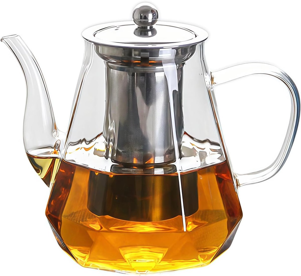Theepot met zeef en deksel: 1200 ml theepot van borosilicaatglas, glazen theepot met zeefopzetstuk hittebestendig, theemaker glas, voor de bereiding van losse thee, bloementhee, kruidenthee