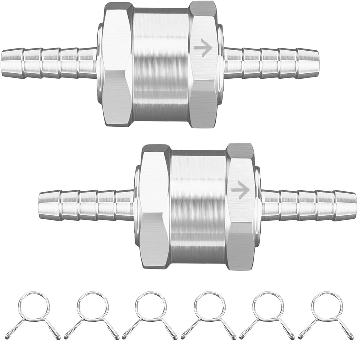 2 Stks 6mm One Way Non Return Terugslagklep, Aluminiumlegering inline stookolie terugslagklep, Brandstofleiding terugslagklep voor benzine diesel gas lucht water, accessoires voor brandstofregeling