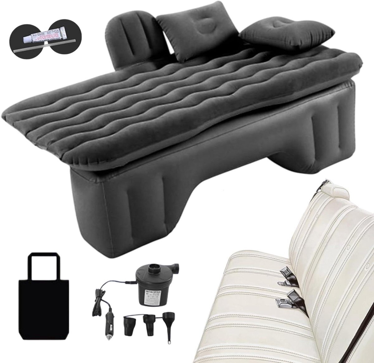 Opblaasbaar Autobed - Luchtmatras Achterbank - Kamperen en Reizen - Ergonomisch Ontwerp - 135x70 cm - Zwart