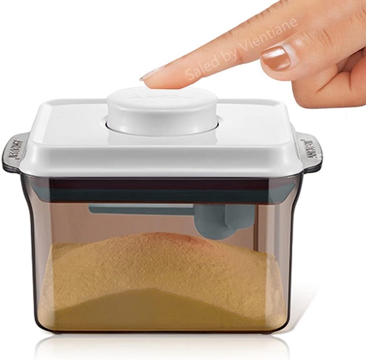 1 liter, luchtdichte melkpoederdispenser, draagbare melkpoederbox, melkpoeder, houder met lepel, bediening met één hand, anti-UV, afneembaar, voor het bewaren van baby melkpoeder (bruin)