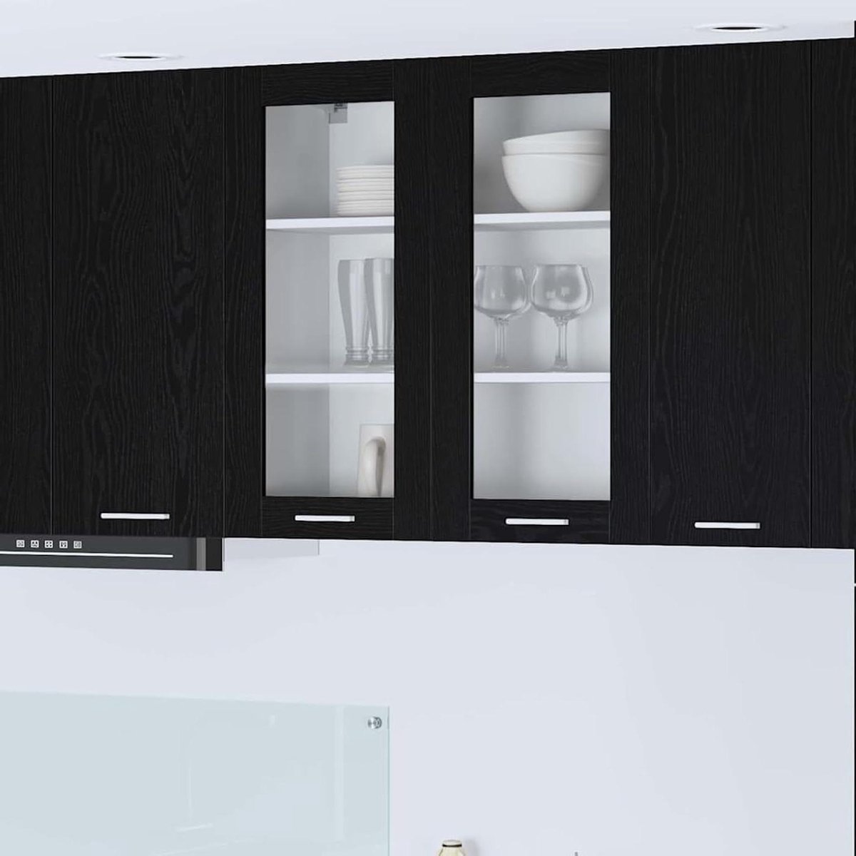 Hangkast Keuken - Wandrek Keukenunit - Keuken Organiseren - Modern Design Eikenlook - 80 x 31 x 80 cm - Zwart