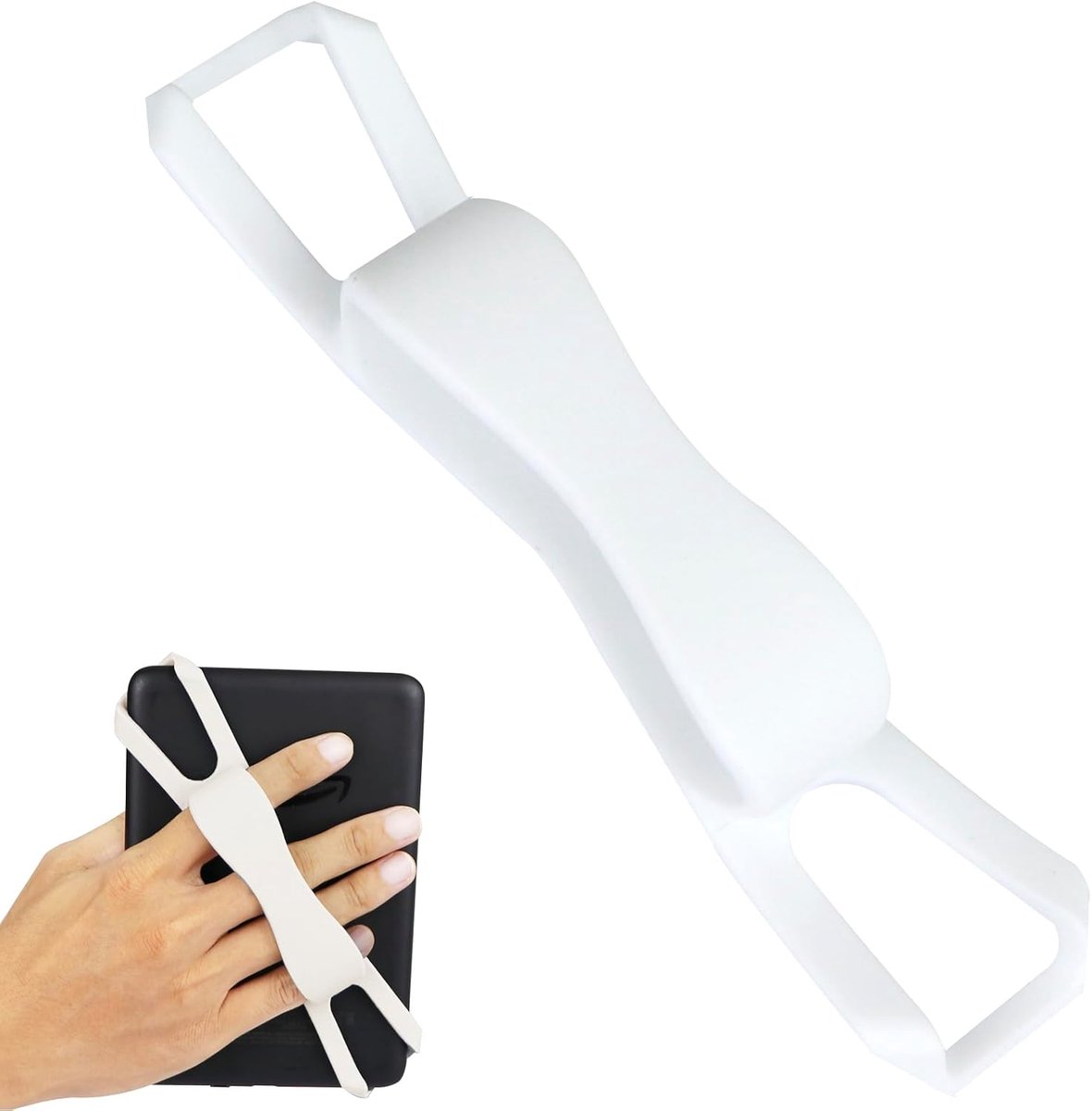 Universele polsband, antislip, van siliconen, vingergreep, houder voor Kindle e-readers Fire tablet, Kobo/Voyaga/Lenovo/Sony Kindle e-book tablet, wit